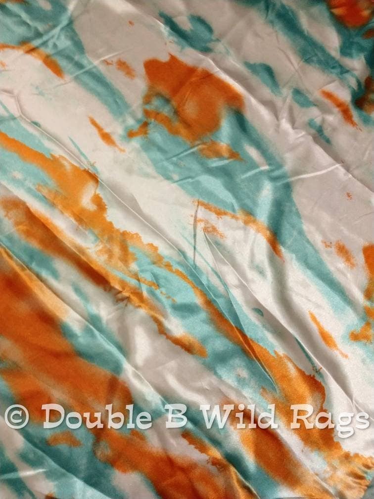 Wild Rag Orange and Light teal green Grunge Patina print Western Cowboy Neck Scarf Bandana: 35" x 35"