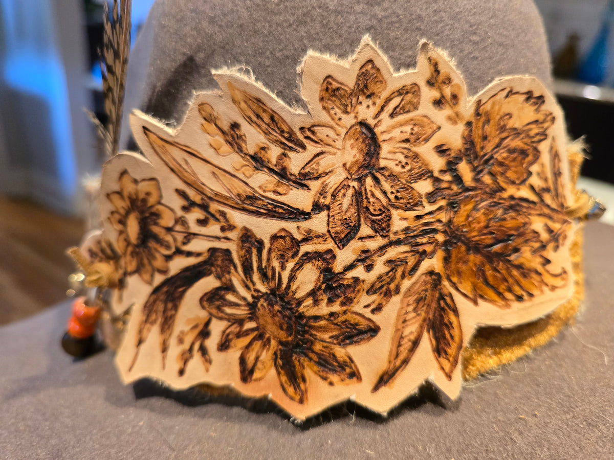 Golden Hour - Wool Tan Teardrop Pinch Cowboy Hat with Hand Burned Patch