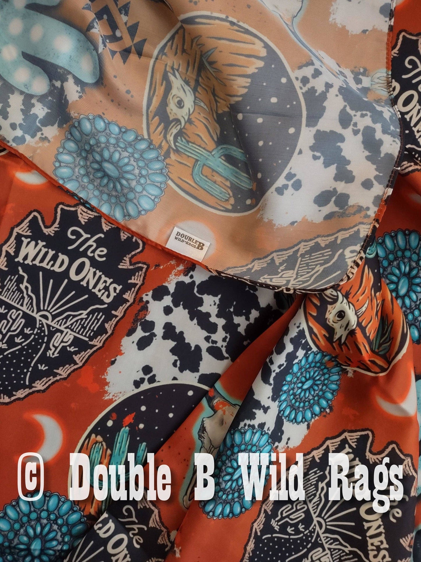 Wild Rag Orange Turquoise Black Desert Cactus Cowboy Western Neck Scarf Bandanna 35"x35" (standard)
