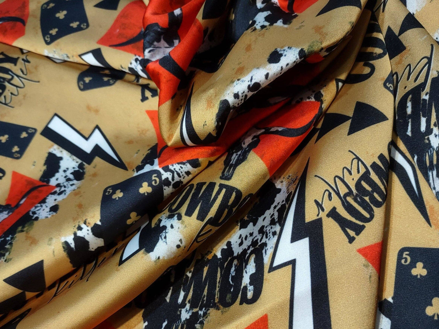 Wild Rag Gold Cowboy Killer Cowboy Buckaroo scene Western Neck Scarf Bandanna 35"x35"