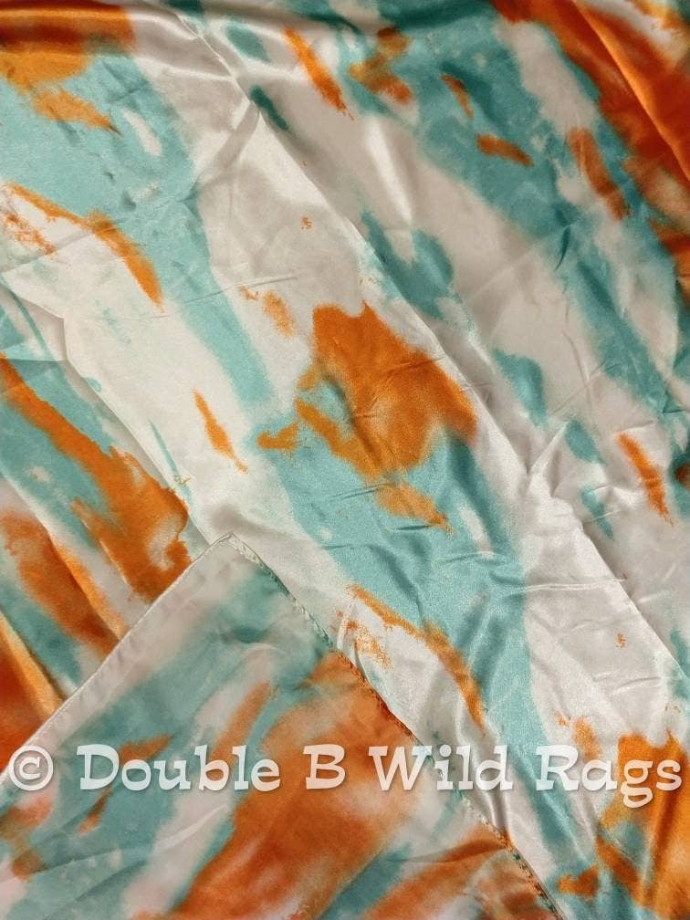 Wild Rag Orange and Light teal green Grunge Patina print Western Cowboy Neck Scarf Bandana: 35" x 35"