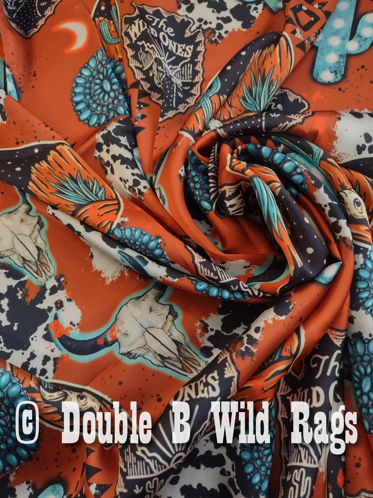 Wild Rag Orange Turquoise Black Desert Cactus Cowboy Western Neck Scarf Bandanna 35"x35" (standard)