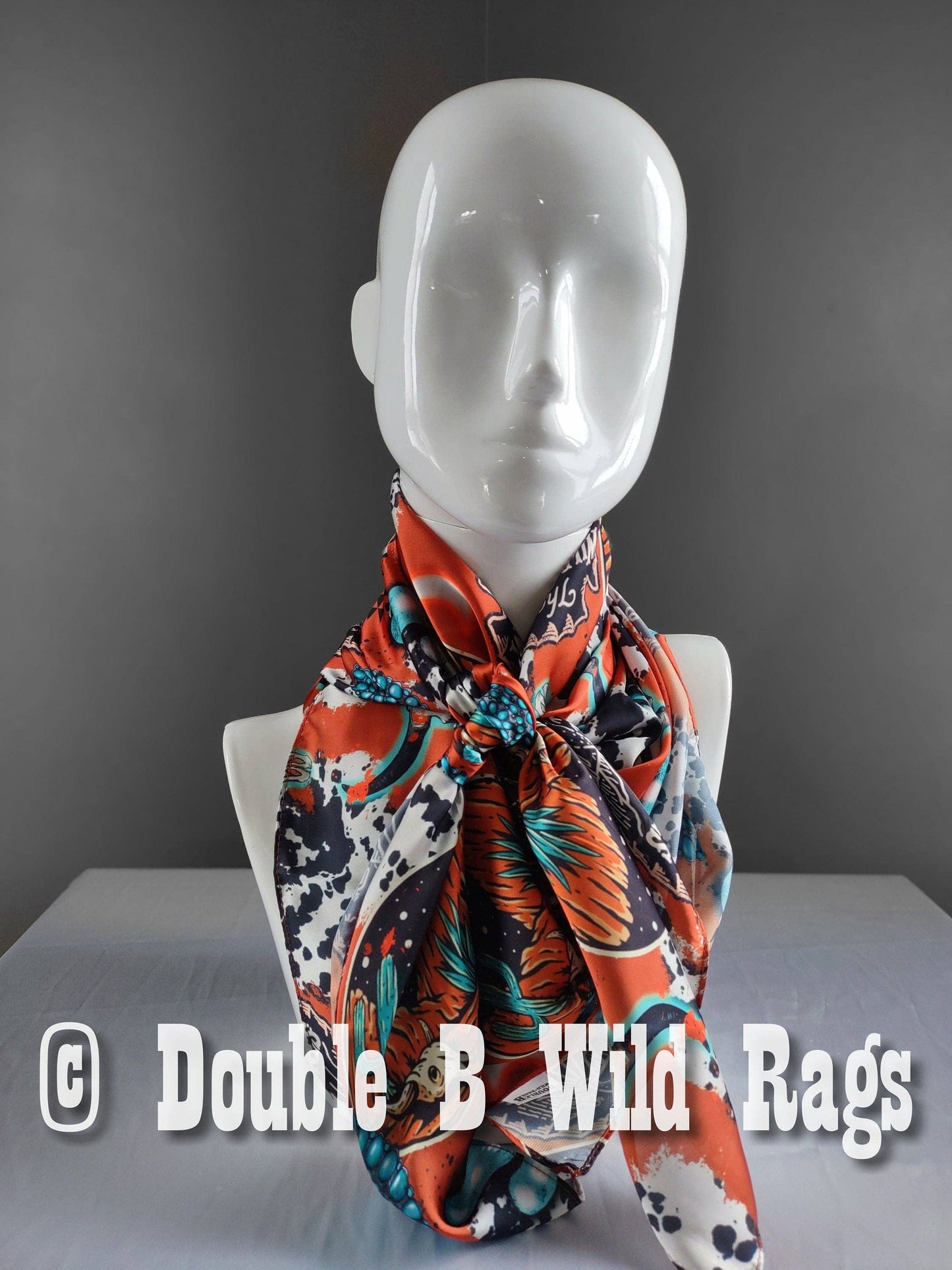 Wild Rag Orange Turquoise Black Desert Cactus Cowboy Western Neck Scarf Bandanna 35"x35" (standard)