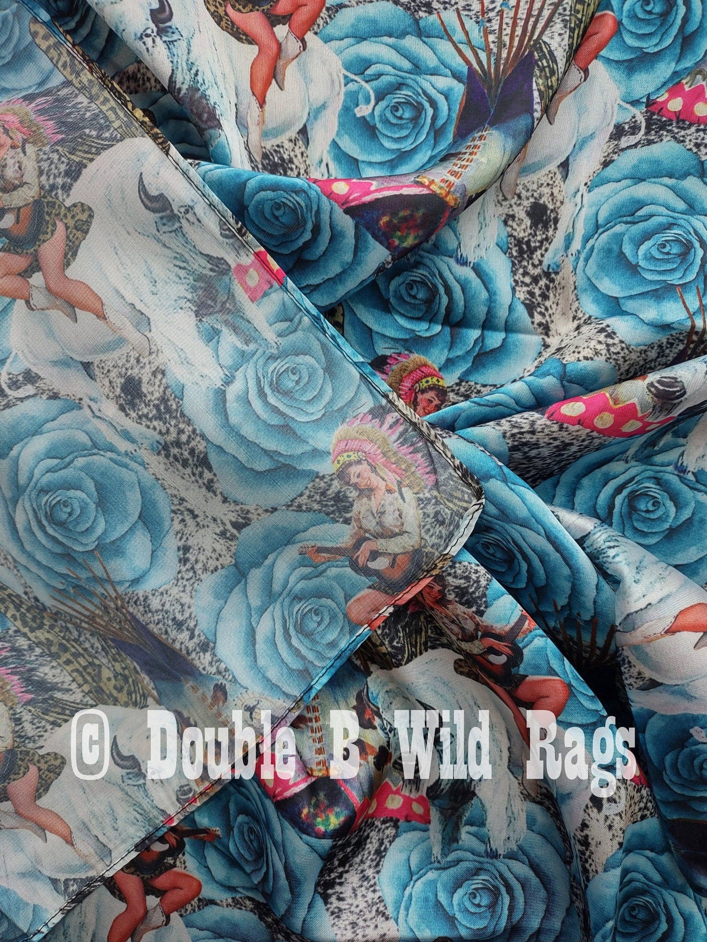 Wild Rag Turquoise Rose Pin Up Native Cowgirl White Buffalo Western Neck Scarf Bandanna 35"x35" (standard)