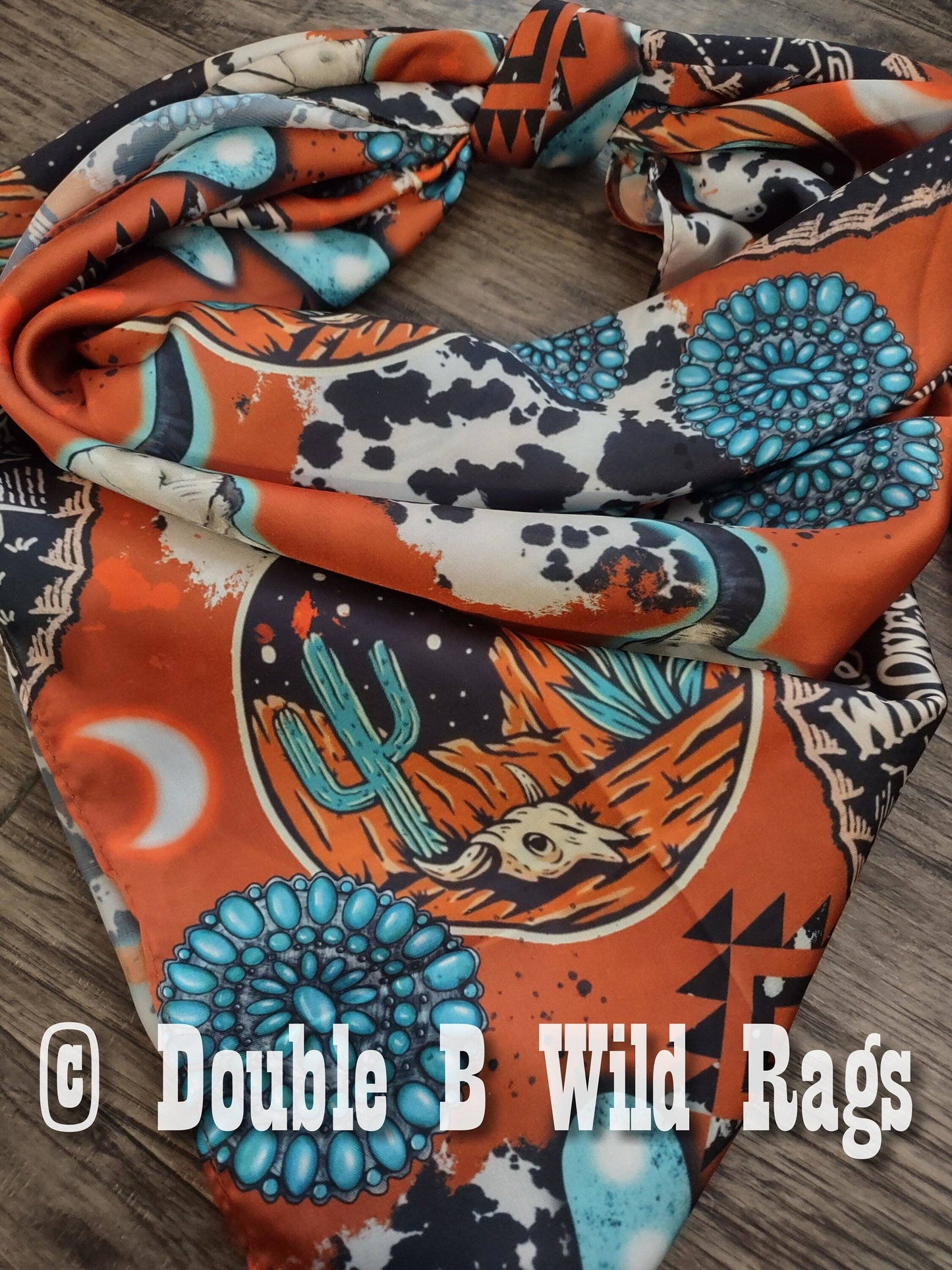 Wild Rag Orange Turquoise Black Desert Cactus Cowboy Western Neck Scarf Bandanna 35"x35" (standard)