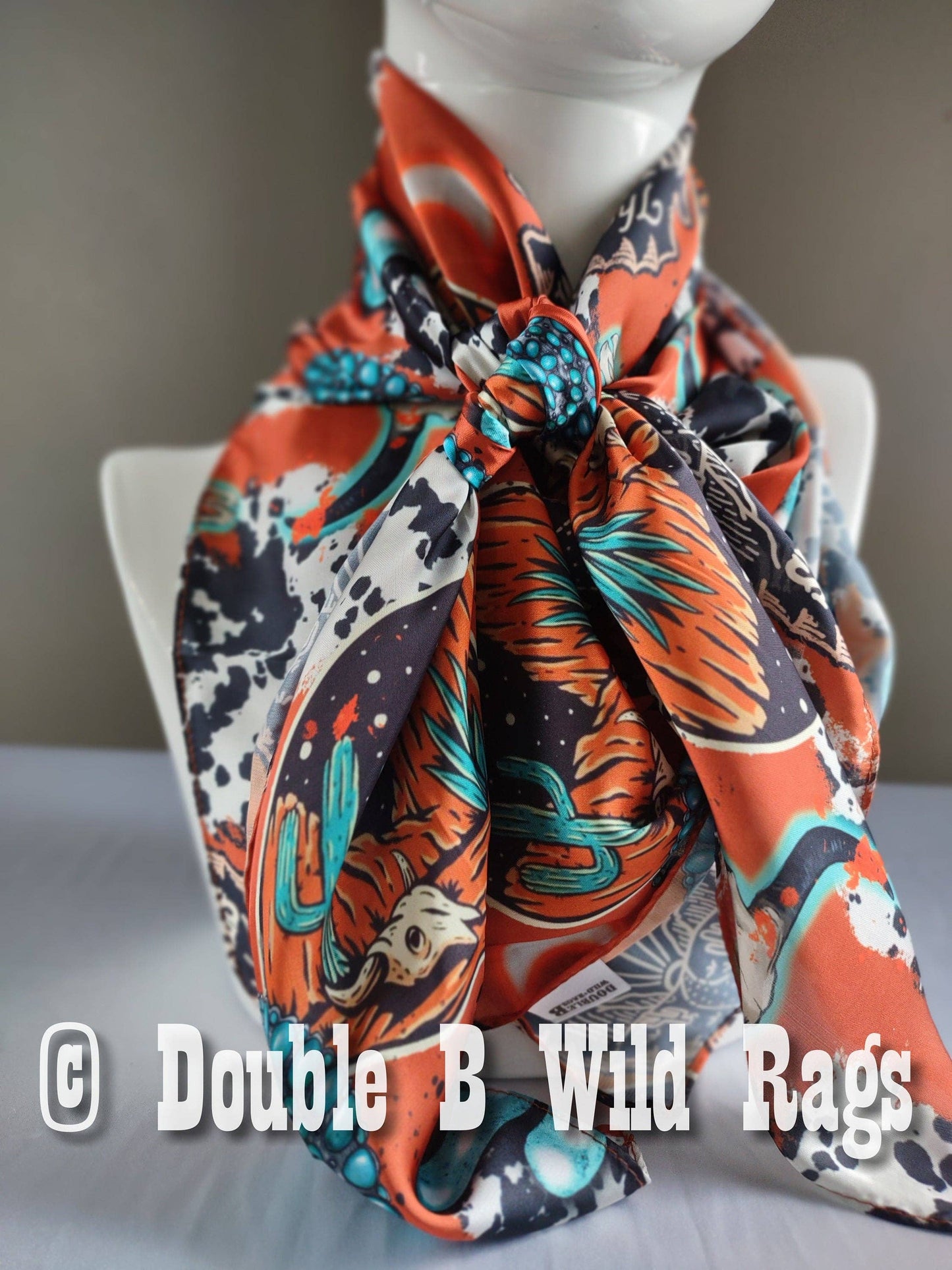 Wild Rag Orange Turquoise Black Desert Cactus Cowboy Western Neck Scarf Bandanna 35"x35" (standard)