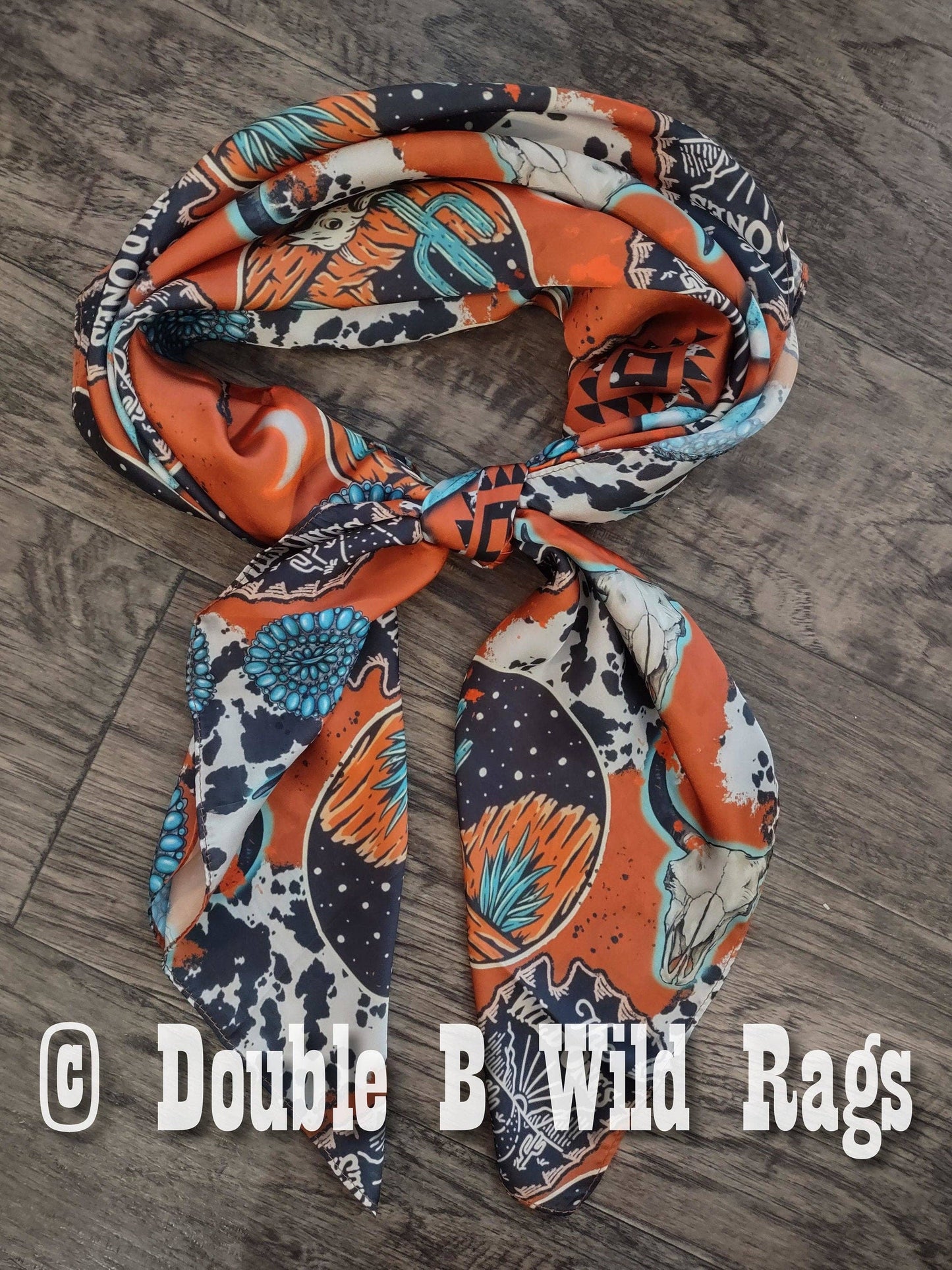 Wild Rag Orange Turquoise Black Desert Cactus Cowboy Western Neck Scarf Bandanna 35"x35" (standard)