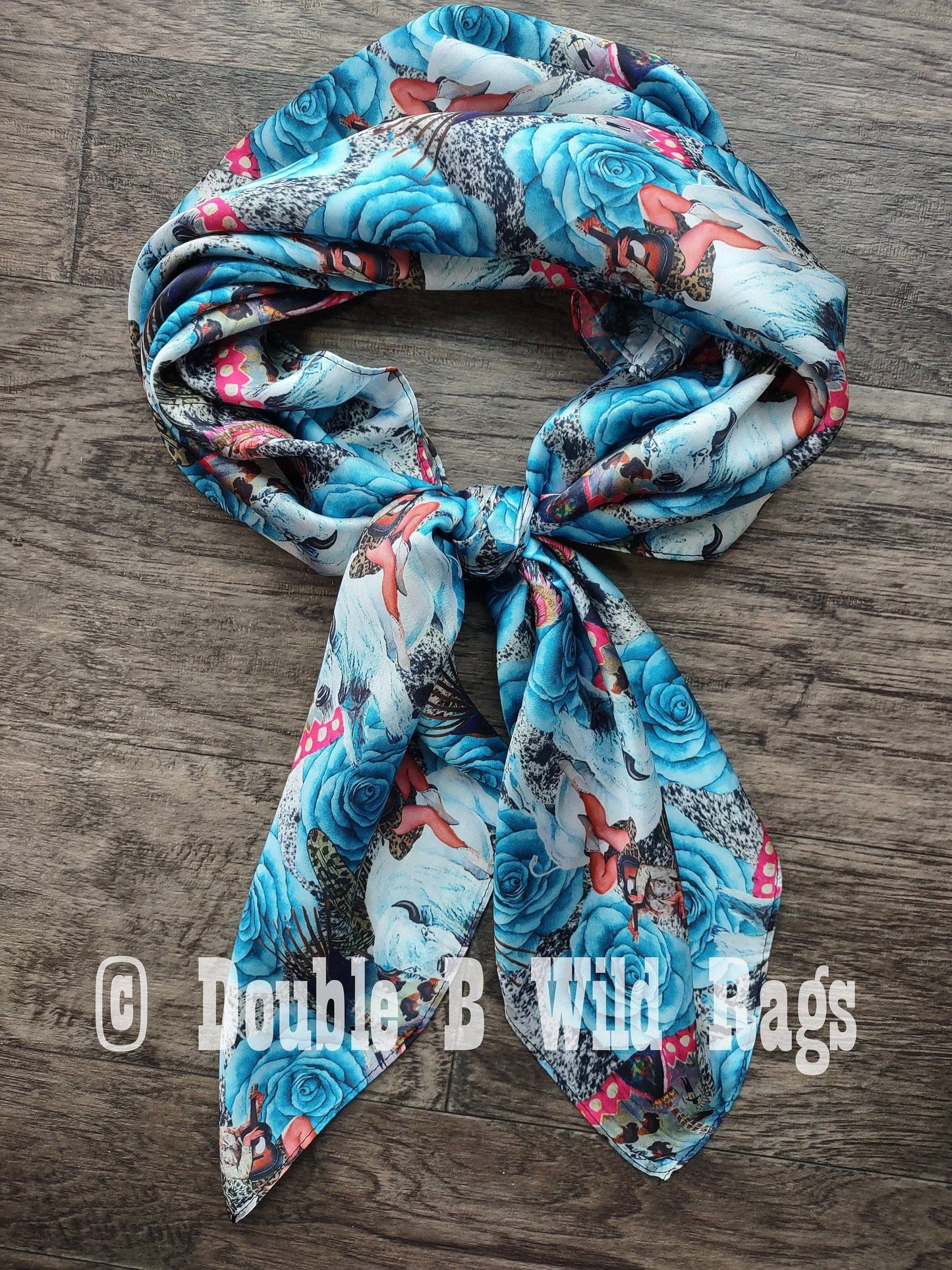 Wild Rag Turquoise Rose Pin Up Native Cowgirl White Buffalo Western Neck Scarf Bandanna 35"x35" (standard)