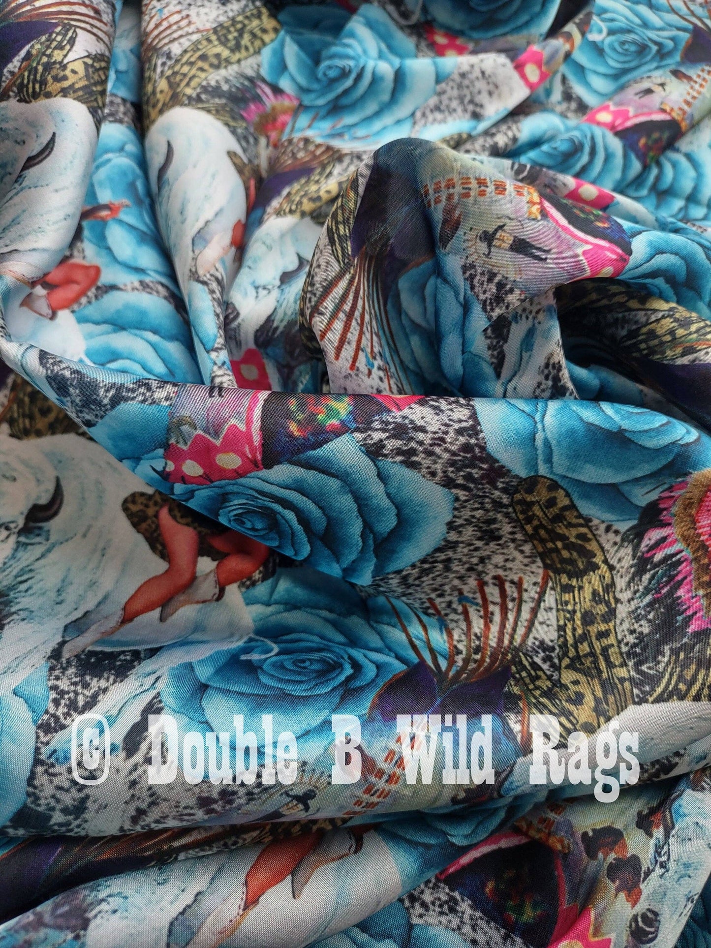 Wild Rag Turquoise Rose Pin Up Native Cowgirl White Buffalo Western Neck Scarf Bandanna 35"x35" (standard)