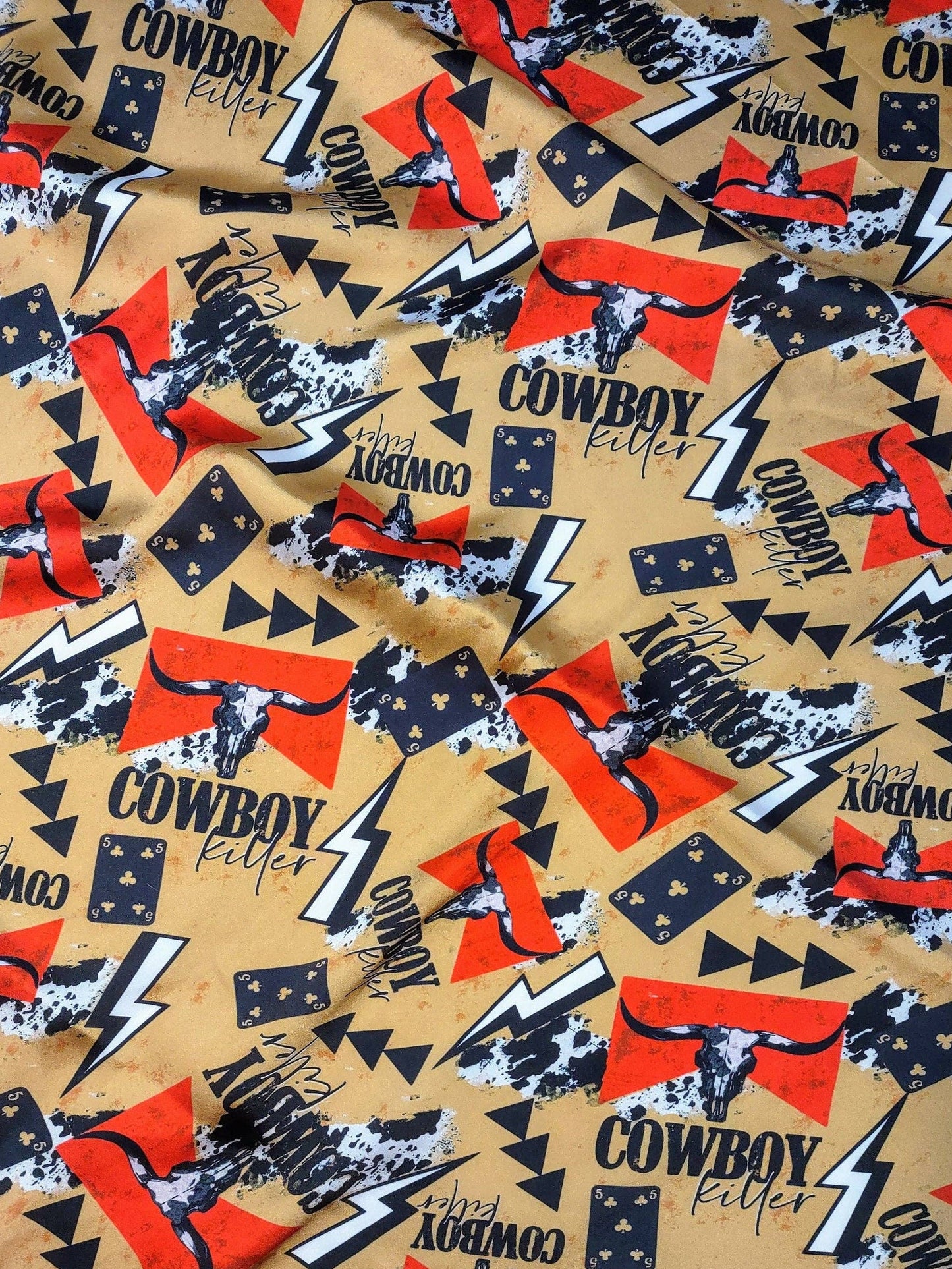 Wild Rag Gold Cowboy Killer Cowboy Buckaroo scene Western Neck Scarf Bandanna 35"x35"