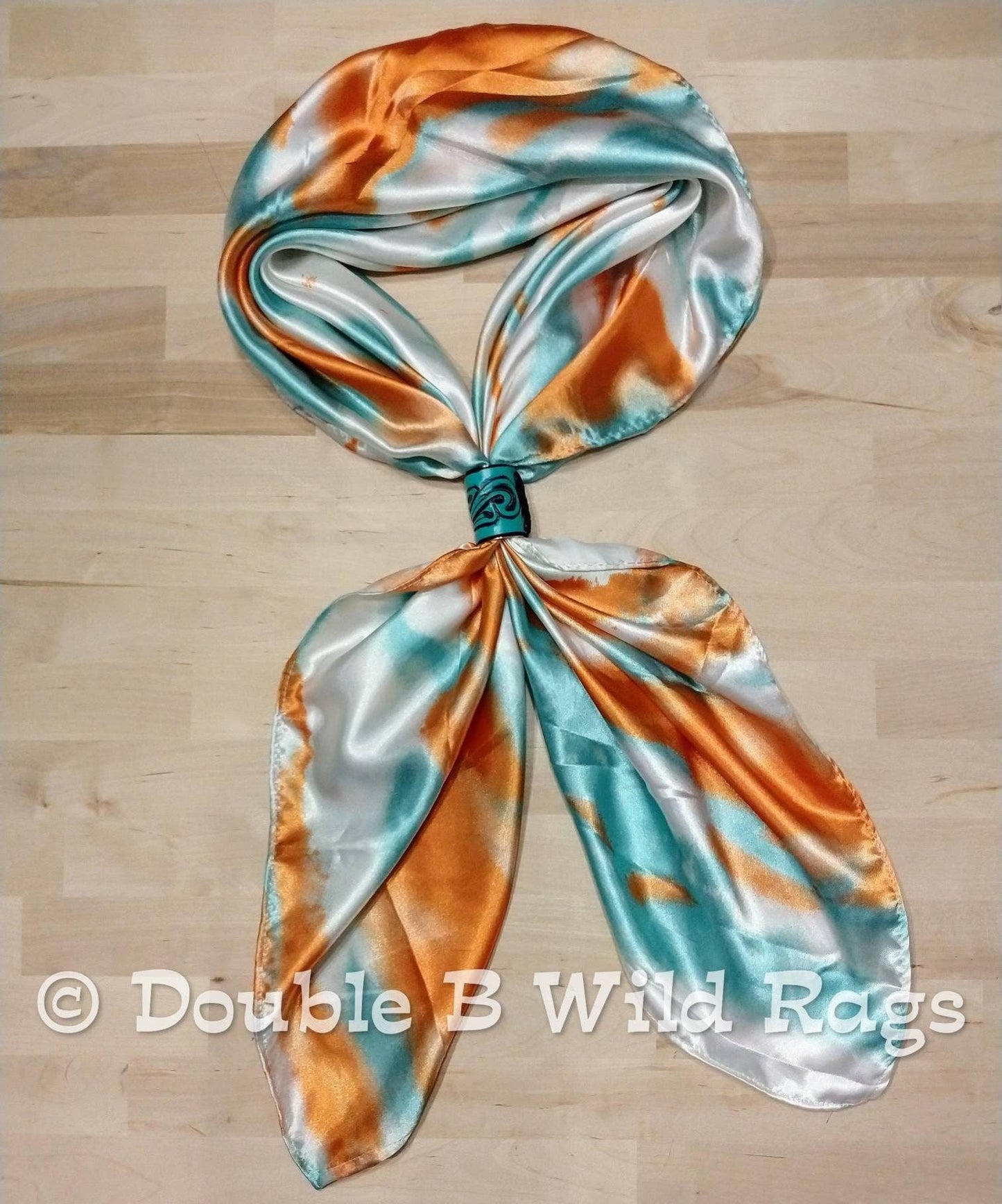 Wild Rag Orange and Light teal green Grunge Patina print Western Cowboy Neck Scarf Bandana: 35" x 35"
