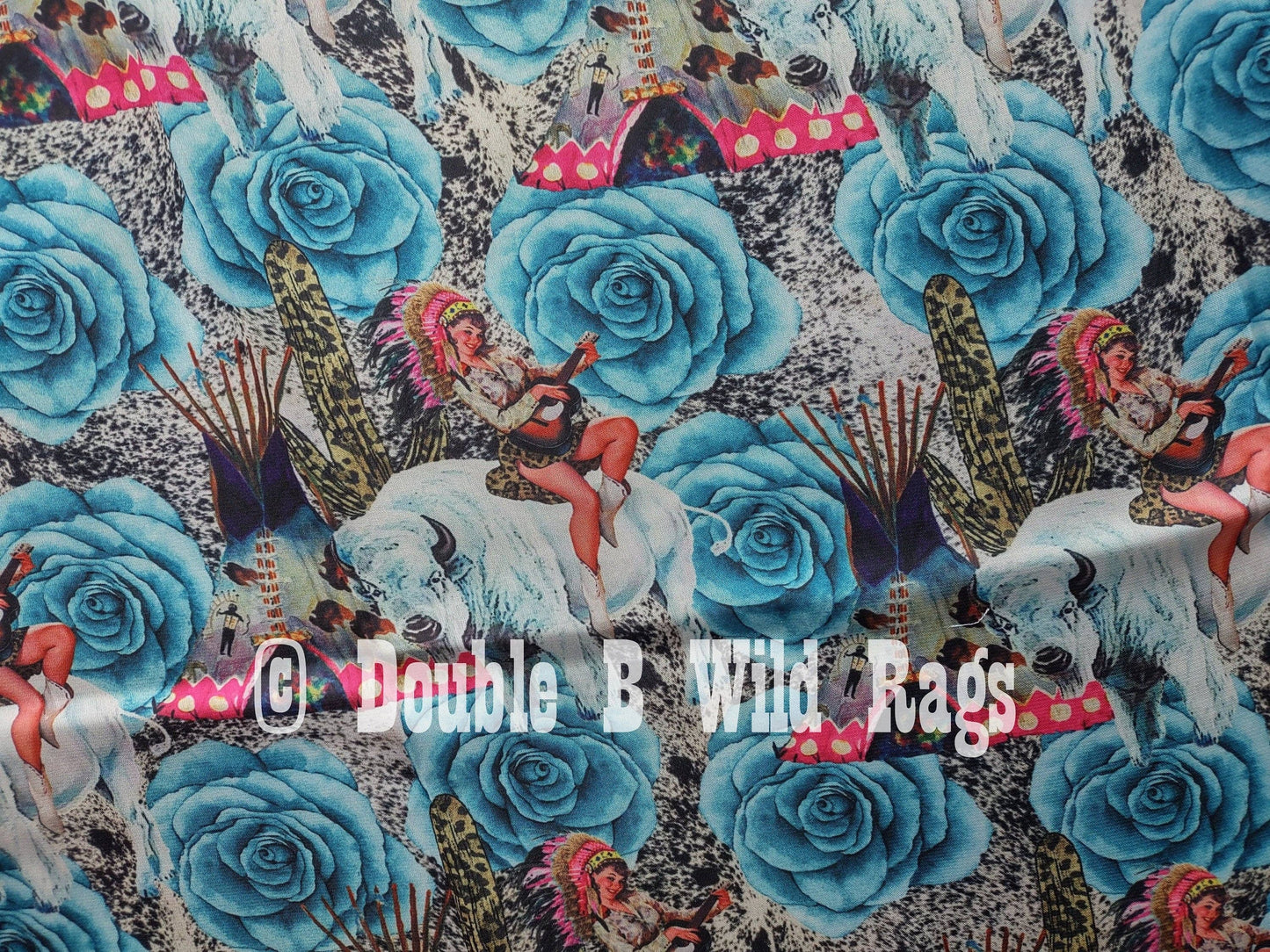 Wild Rag Turquoise Rose Pin Up Native Cowgirl White Buffalo Western Neck Scarf Bandanna 35"x35" (standard)