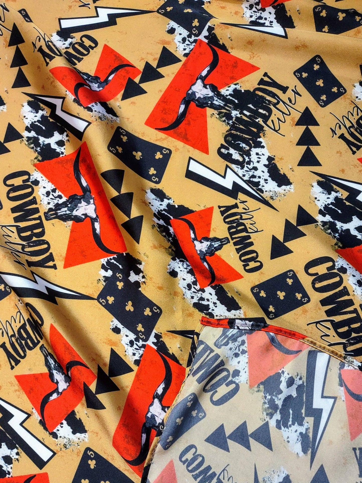 Wild Rag Gold Cowboy Killer Cowboy Buckaroo scene Western Neck Scarf Bandanna 35"x35"