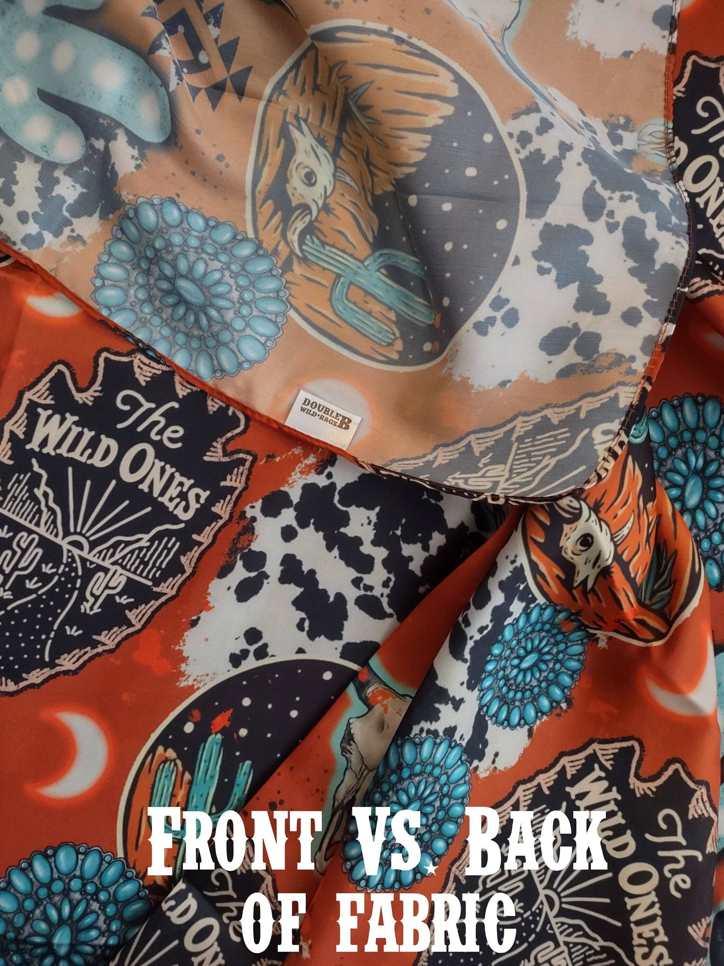Wild Rag Orange Turquoise Black Desert Cactus Cowboy Western Neck Scarf Bandanna 35"x35" (standard)