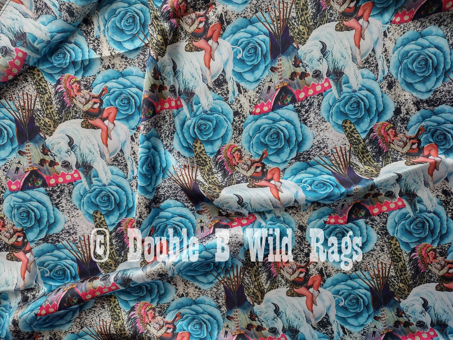 Wild Rag Turquoise Rose Pin Up Native Cowgirl White Buffalo Western Neck Scarf Bandanna 35"x35" (standard)