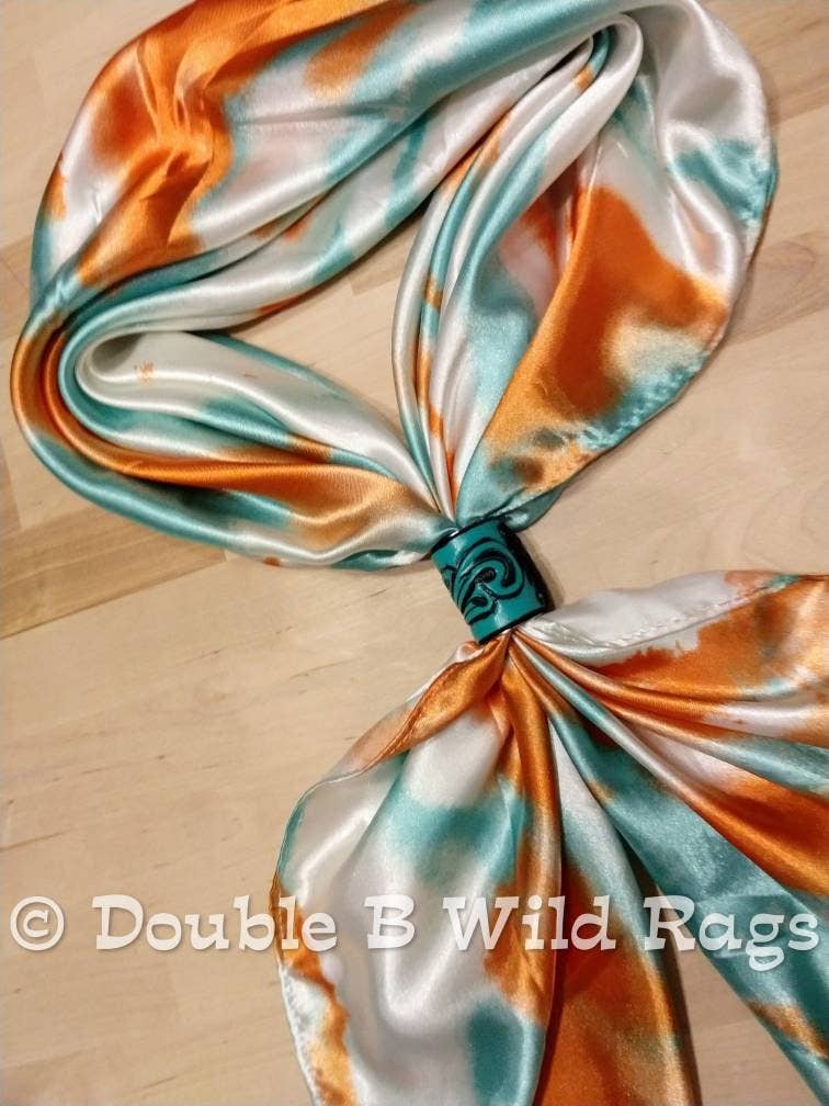 Wild Rag Orange and Light teal green Grunge Patina print Western Cowboy Neck Scarf Bandana: 35" x 35"
