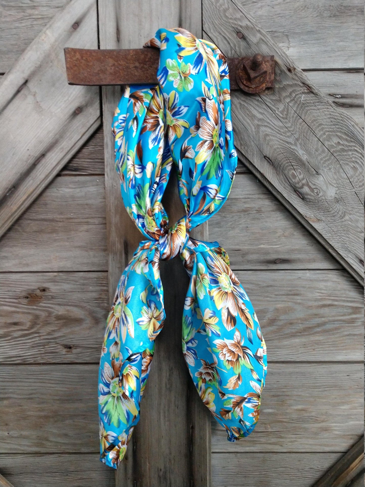 Bright Blue Wild Daisy Floral Print Cowboy Silk Charmeuse Wild Rag Western Neck Scarf Bandanna