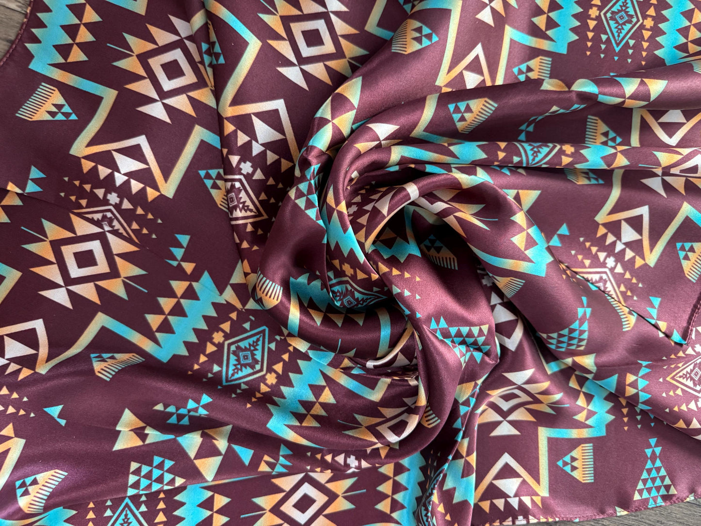 100% Silk Wild Rag Plum and Turquoise Native Tribal Print by Double B Wild Rags