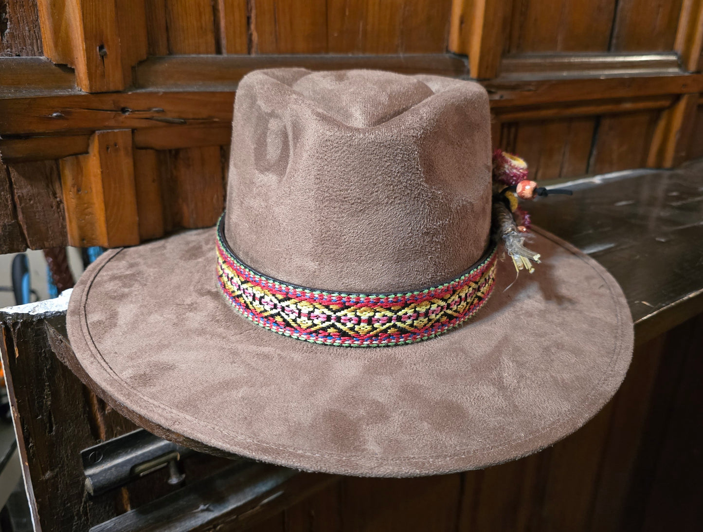 Khaki Suede Arrow Crown Rancher Hat with Floral Bundle