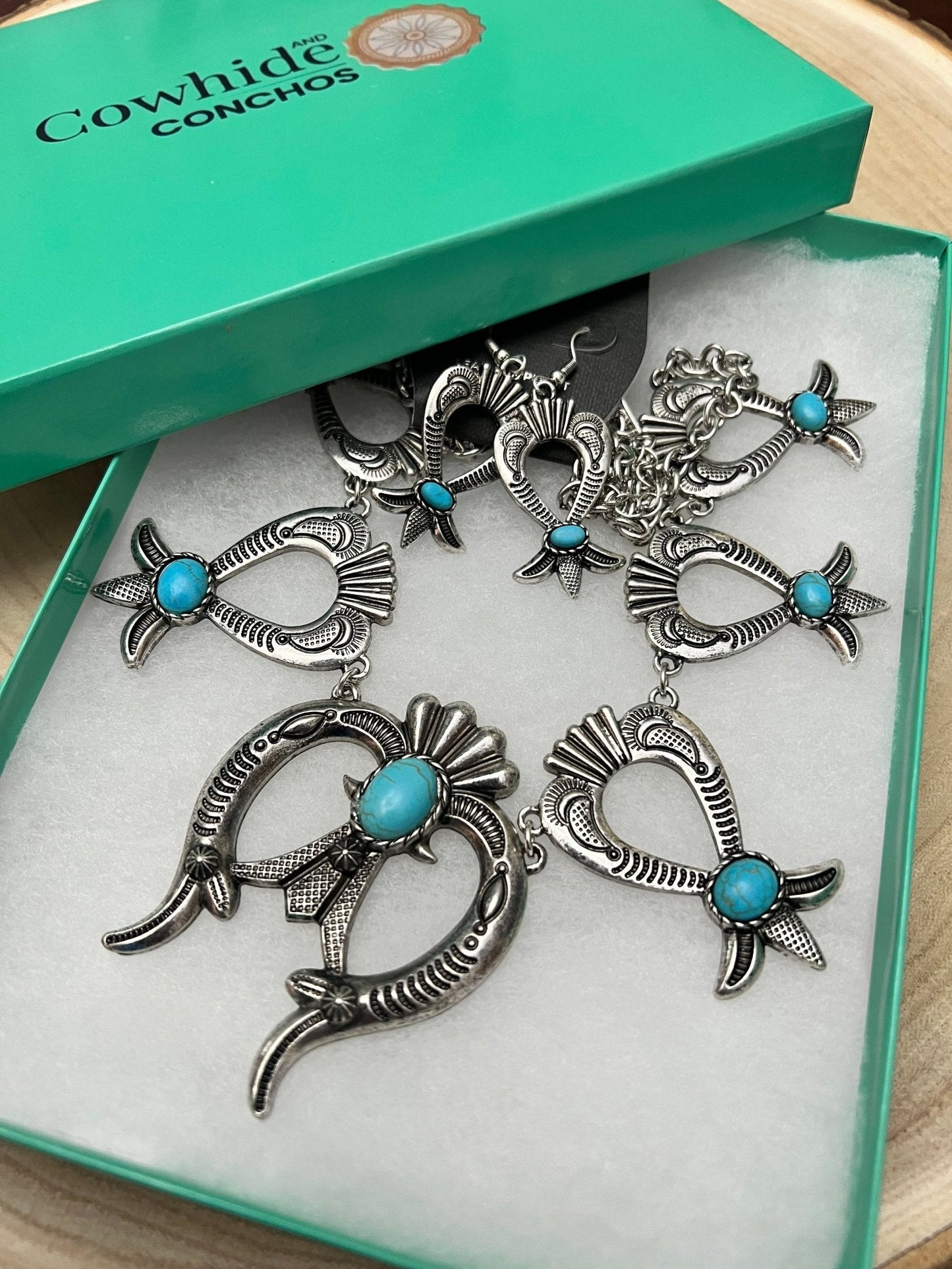 Squash Blossom and Faux Turquoise & Earring Set - 24 inch necklace