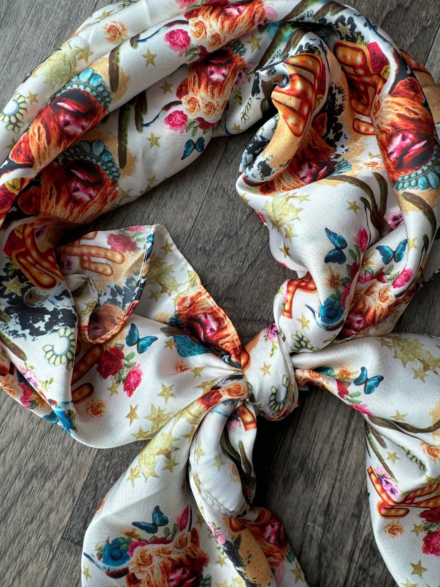 WILD RAG SCARF Boho Cactus Highland Cow Cowboy Cowgirl Western Neck Scarf Bandanna: 35"x35" (standard)