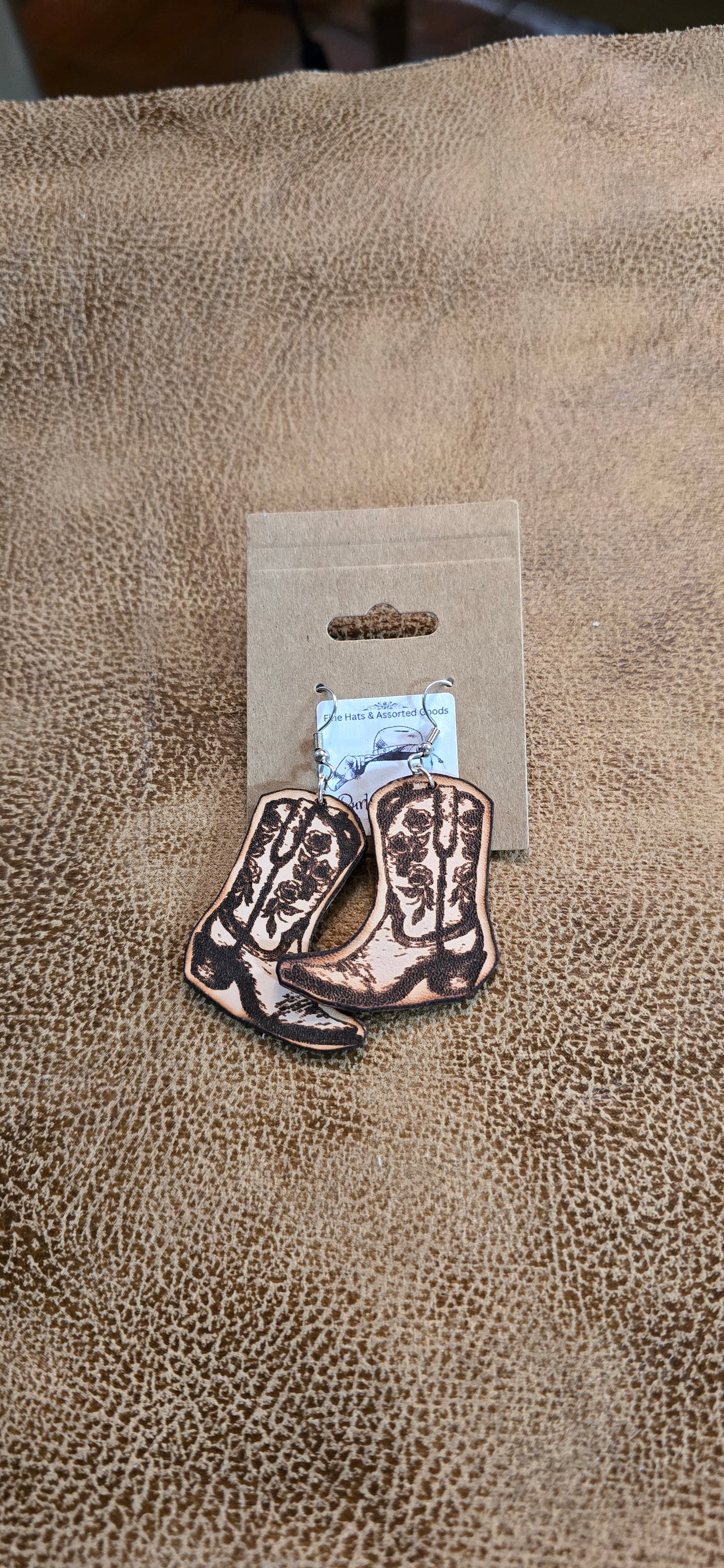 "Boot Scootin’ Beauties" Leather Cowgirl Boot Earrings – Floral Engraved Western Charm