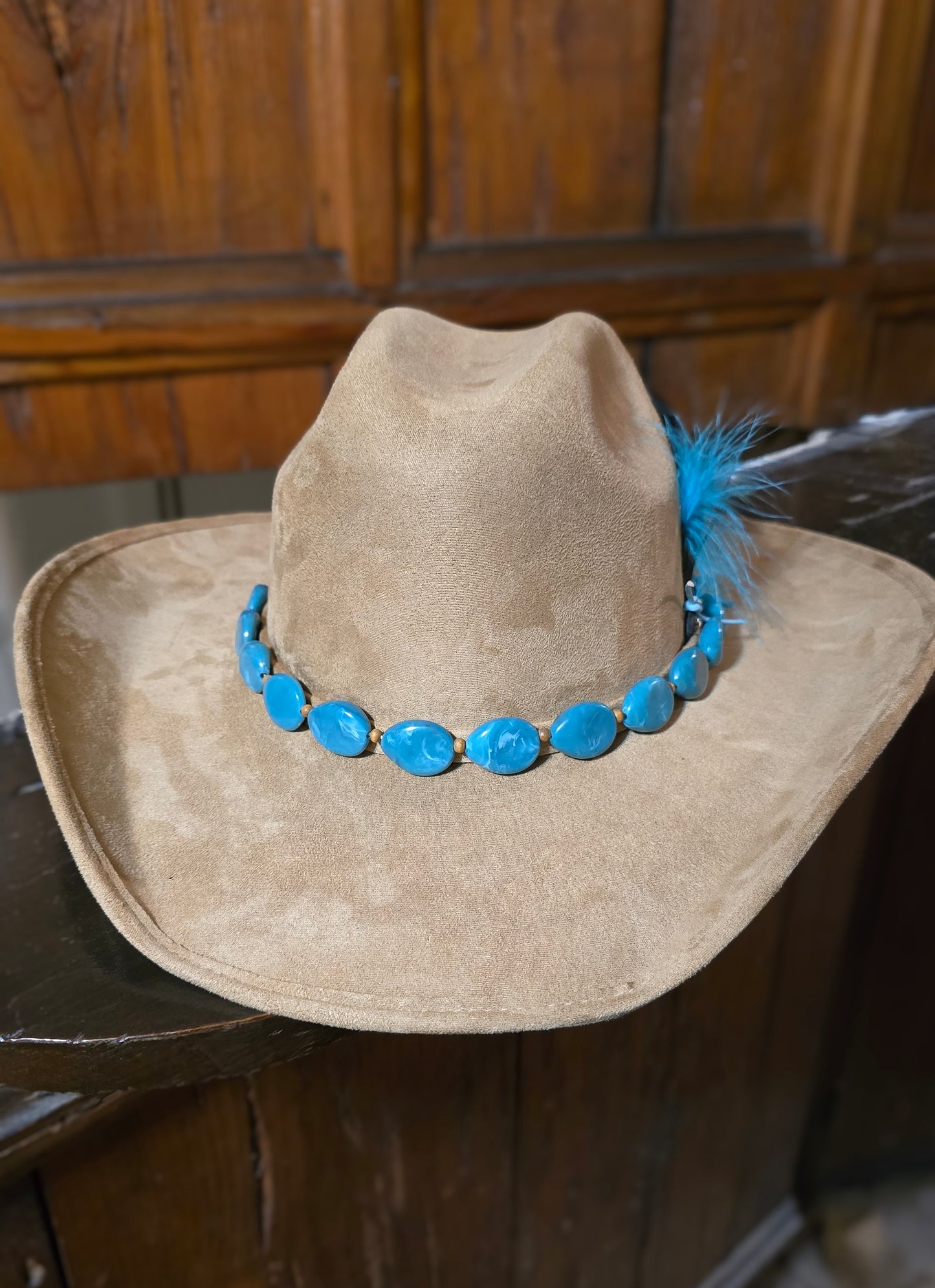 A Touch of Turquoise Faux Suede Cowboy Hat