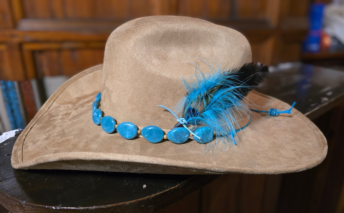 A Touch of Turquoise Faux Suede Cowboy Hat