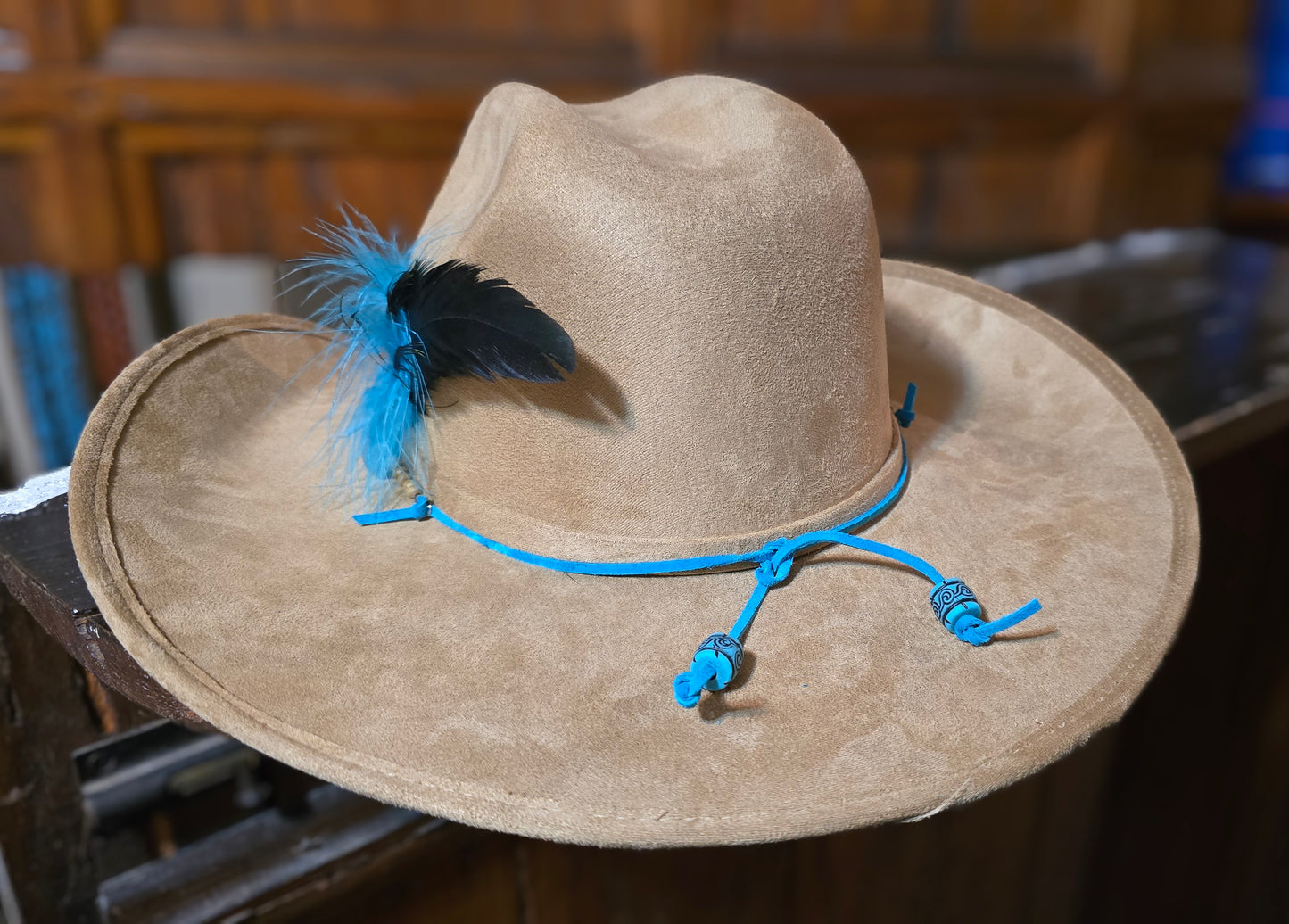 A Touch of Turquoise Faux Suede Cowboy Hat
