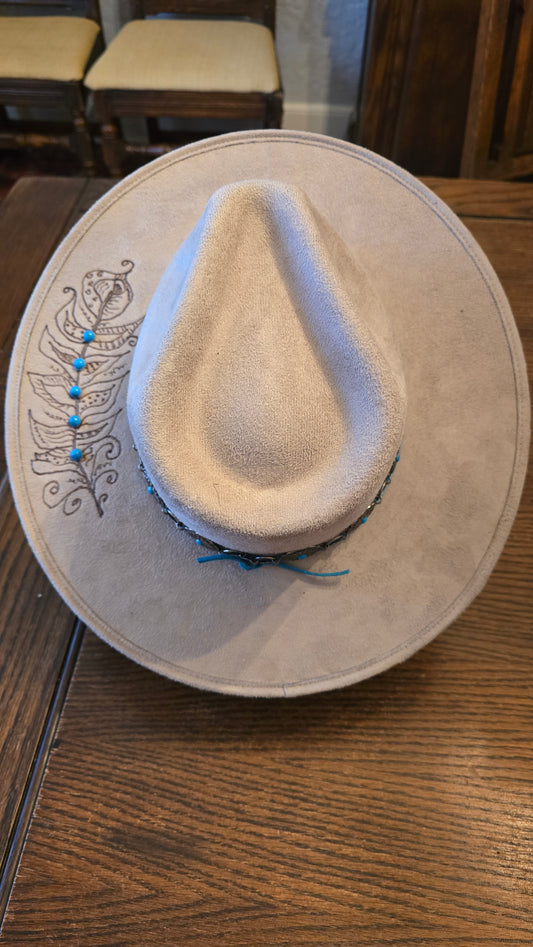 Silver Spurs Faux Suede Rancher Hat with Concho Hatband and Hand-Burned Design on Brim