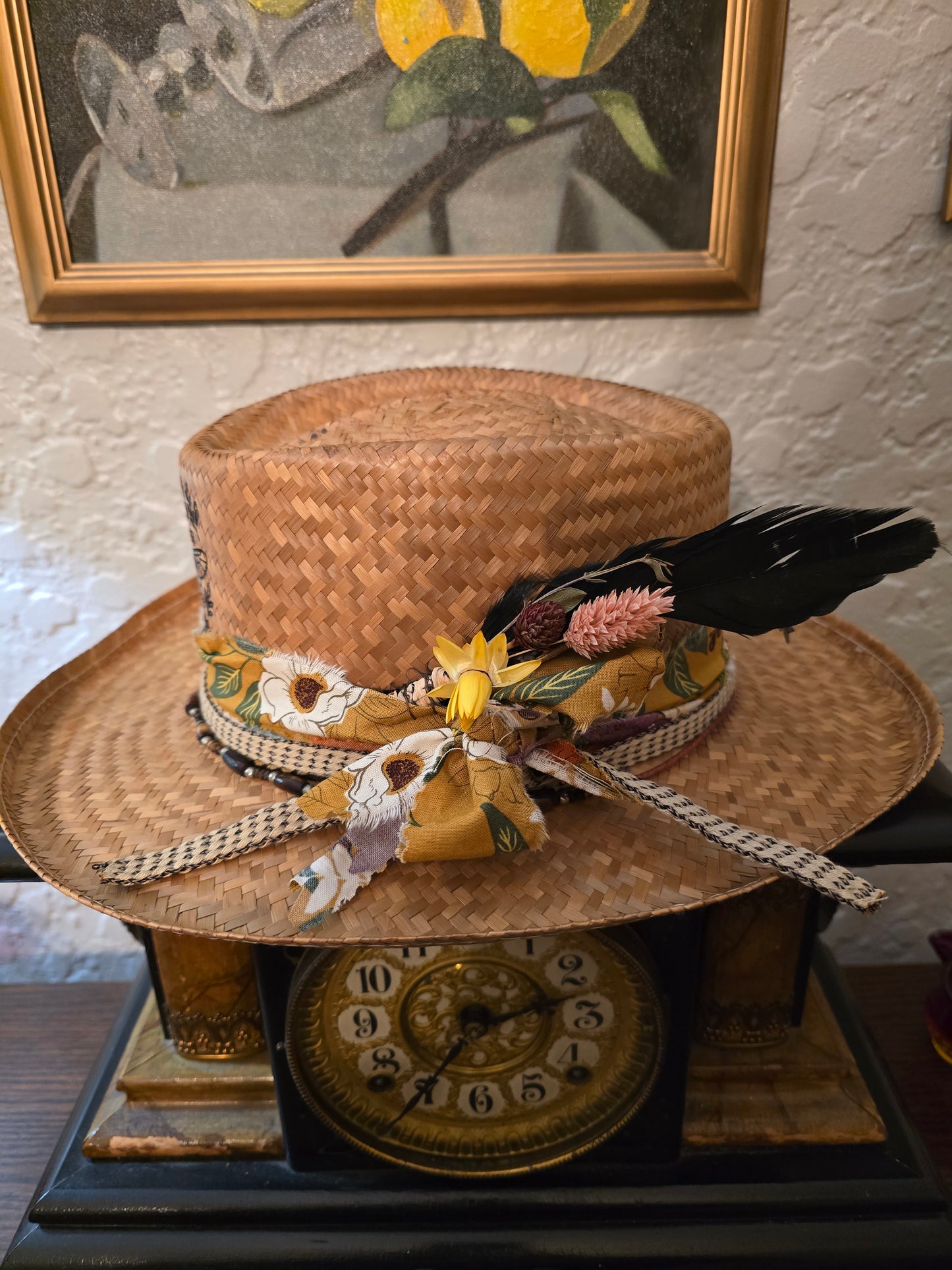 Bee Kind Laser Etched Straw Gambler Hat - Floral Design