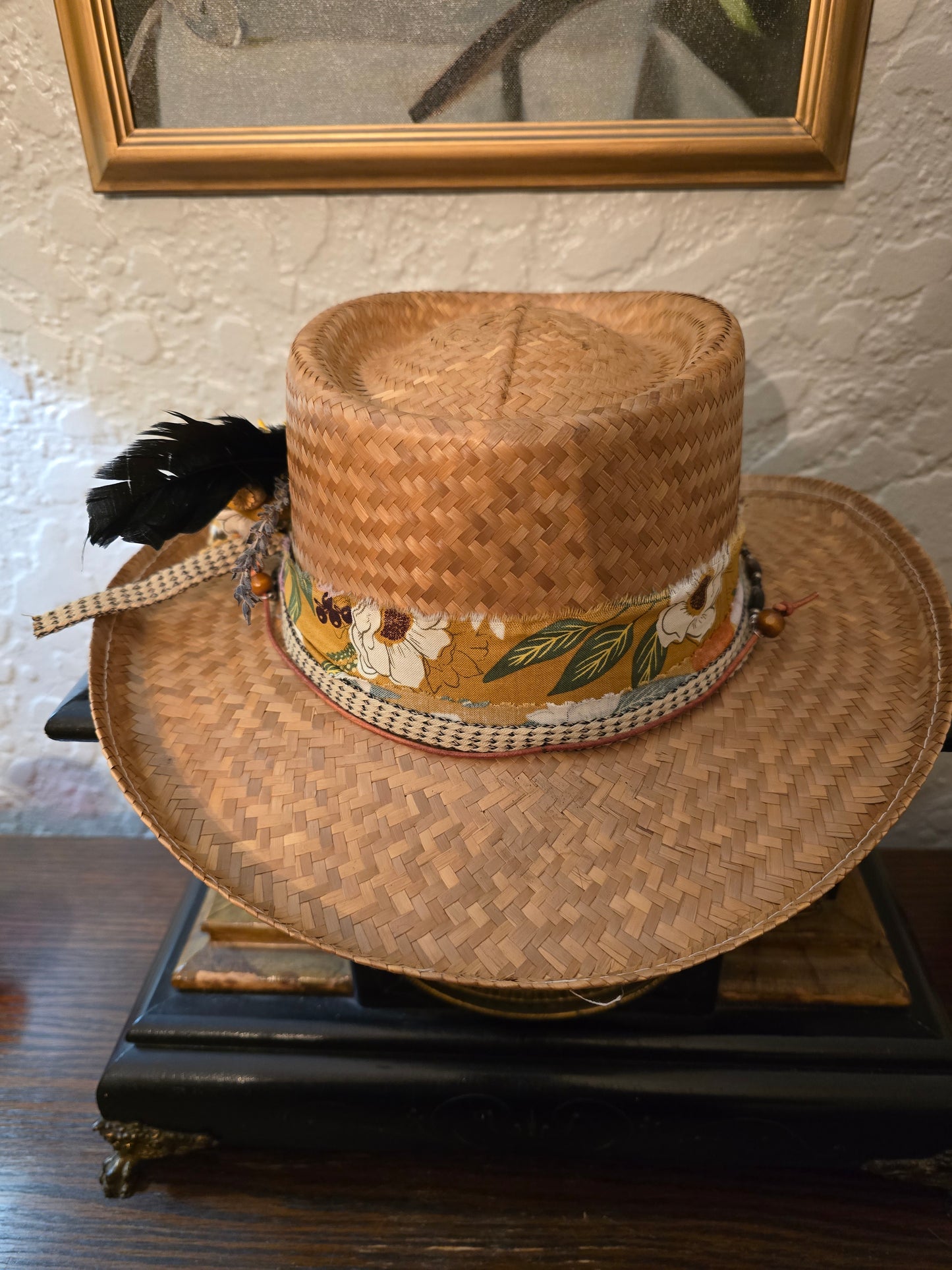Bee Kind Laser Etched Straw Gambler Hat - Floral Design