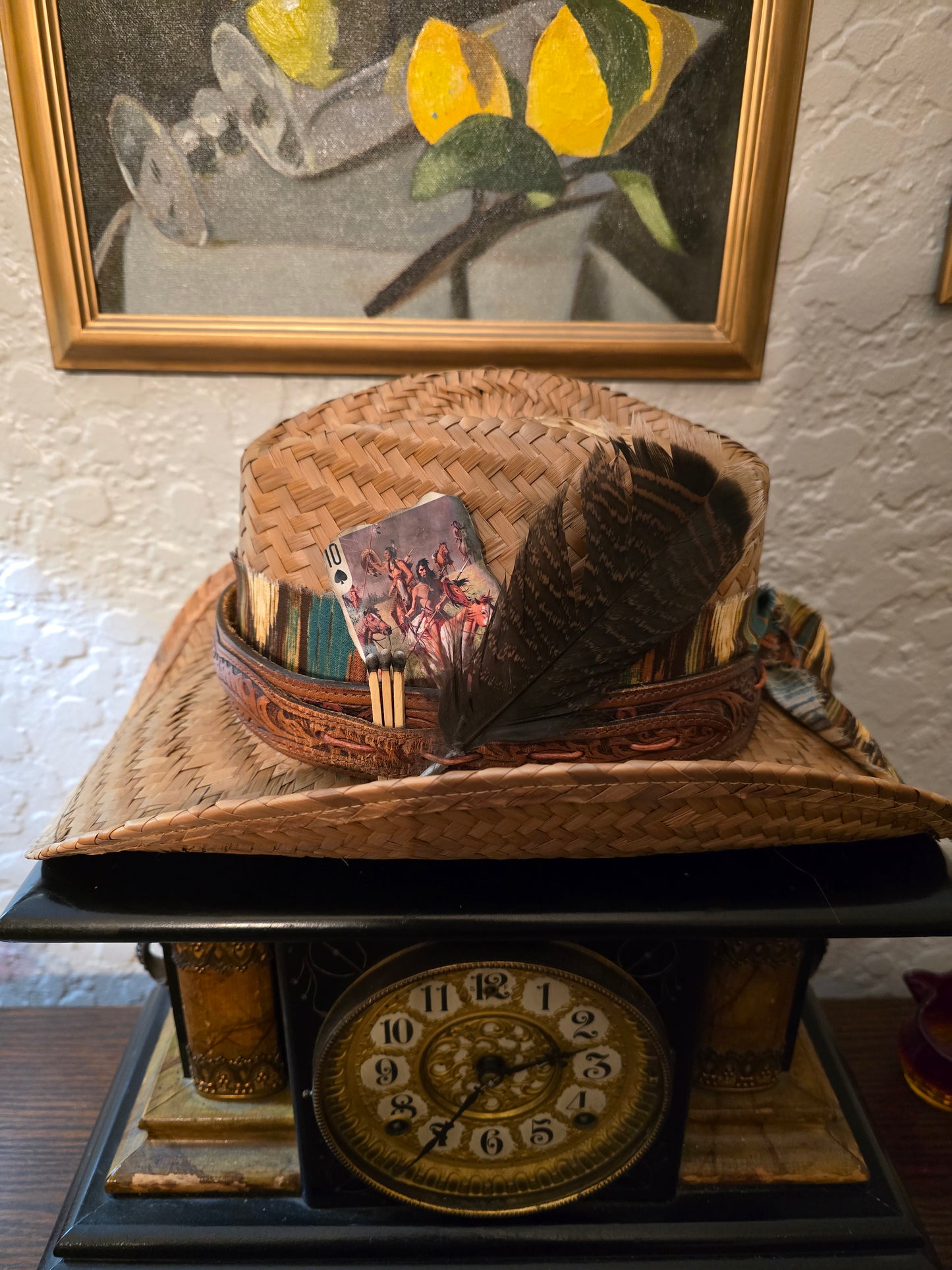 Vintage Tooled Leather Western Straw Cowboy Hat - Rugged Style