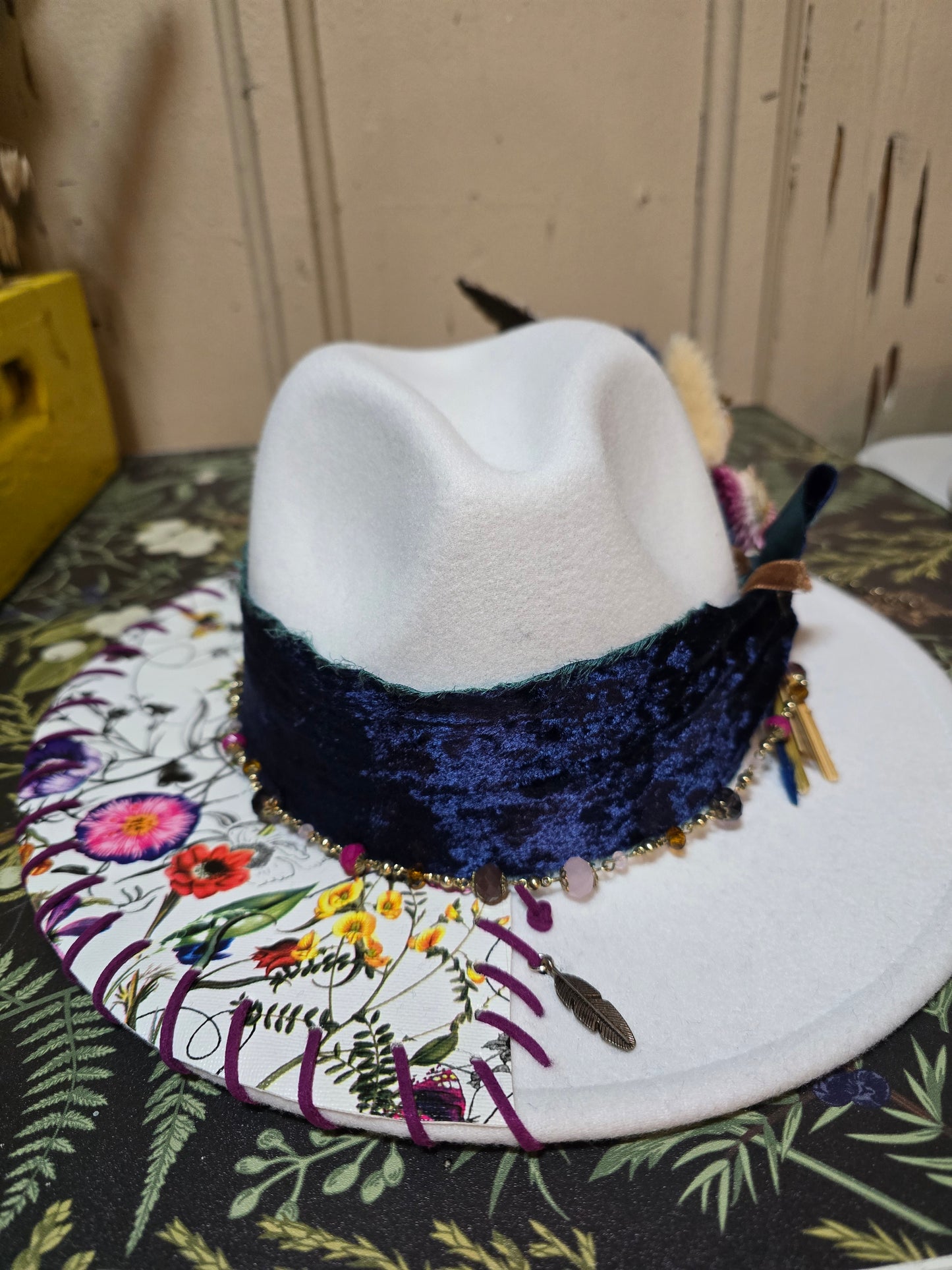 Botanical Garden Poly Felt Wide Brim Hat - Boho Floral Unisex
