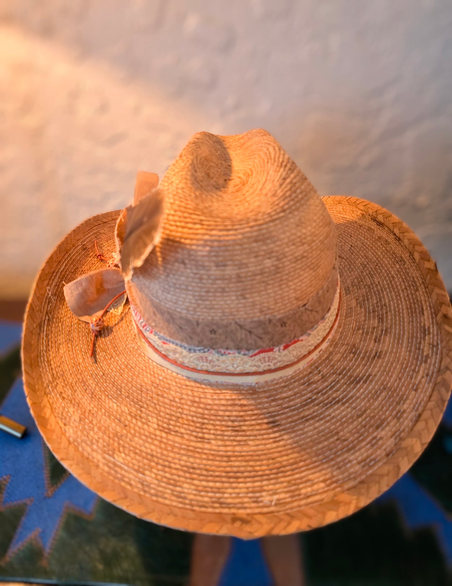 Western Straw Cowboy Hat - Layered Lace & Bandana Hatband with Singed Card