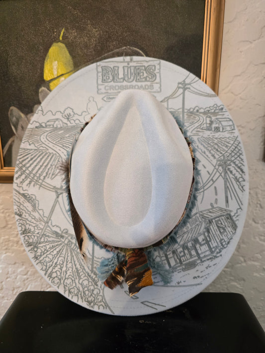 Blues Crossroads Wide Brim Rancher - Etched Faux Suede with Juke Joint Card