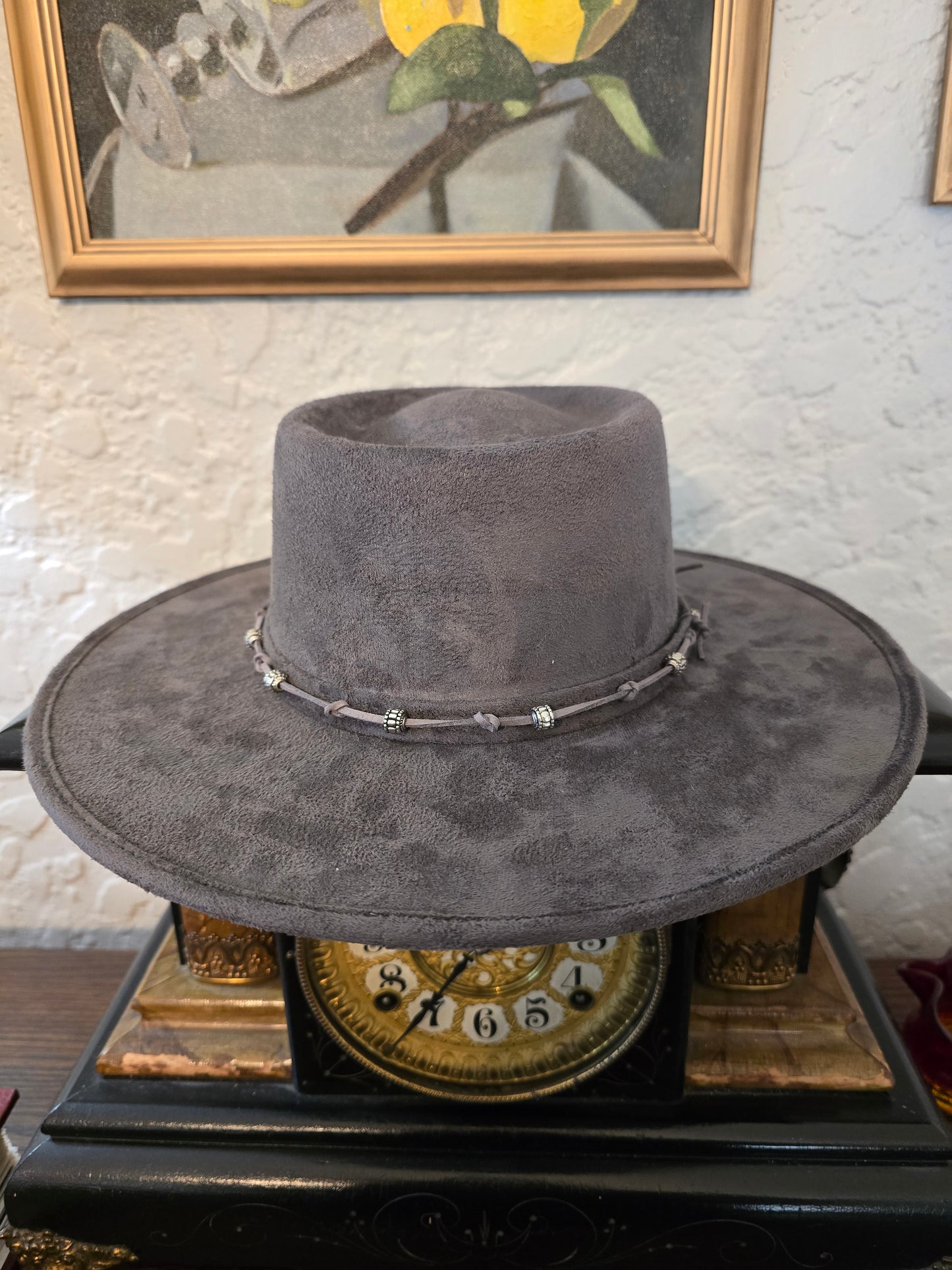Steel Gray Faux Suede Telescope Rancher - Silver & Turquoise Hatband