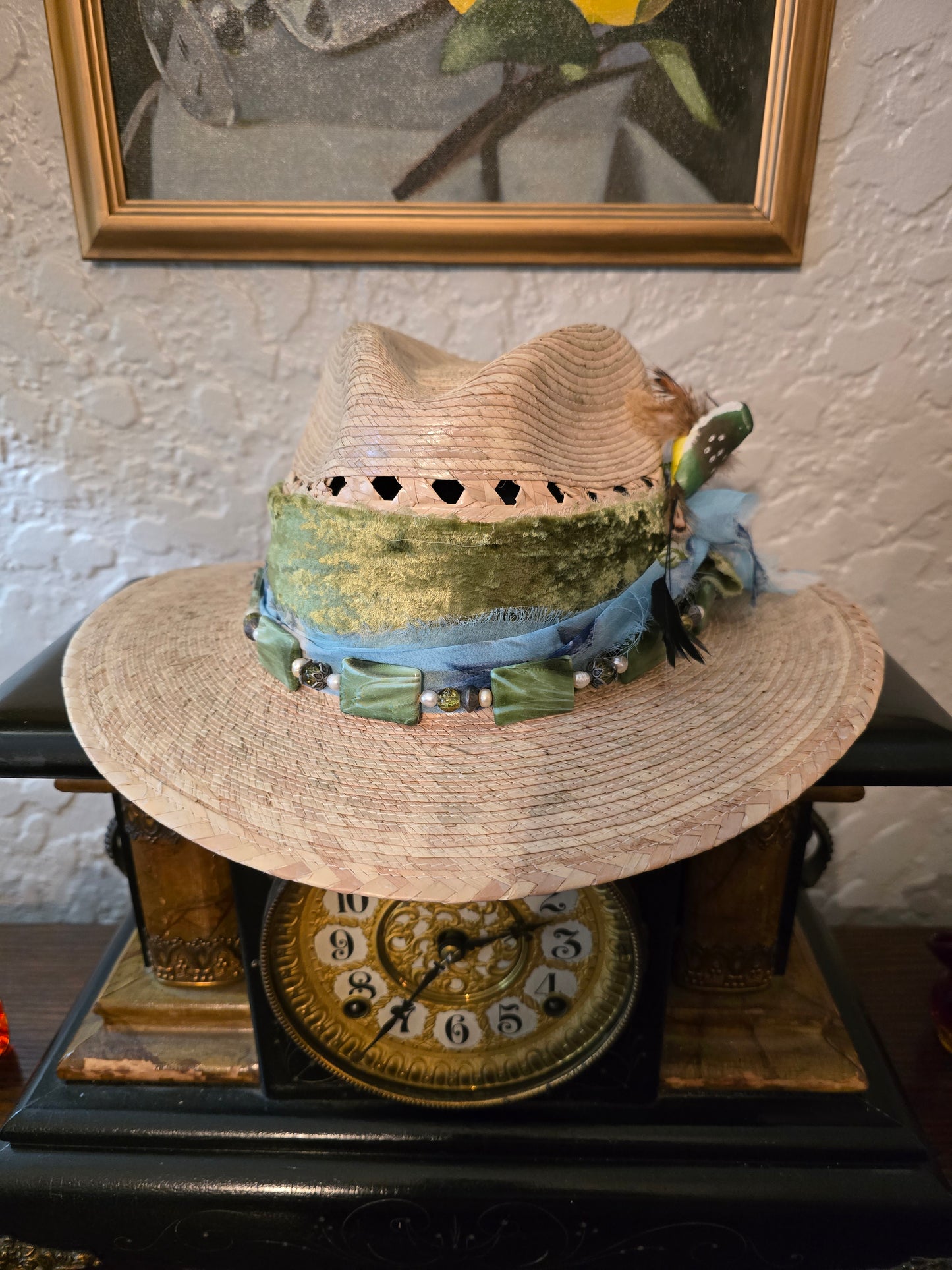 Vented Straw Fedora with Vintage Beaded Hatband