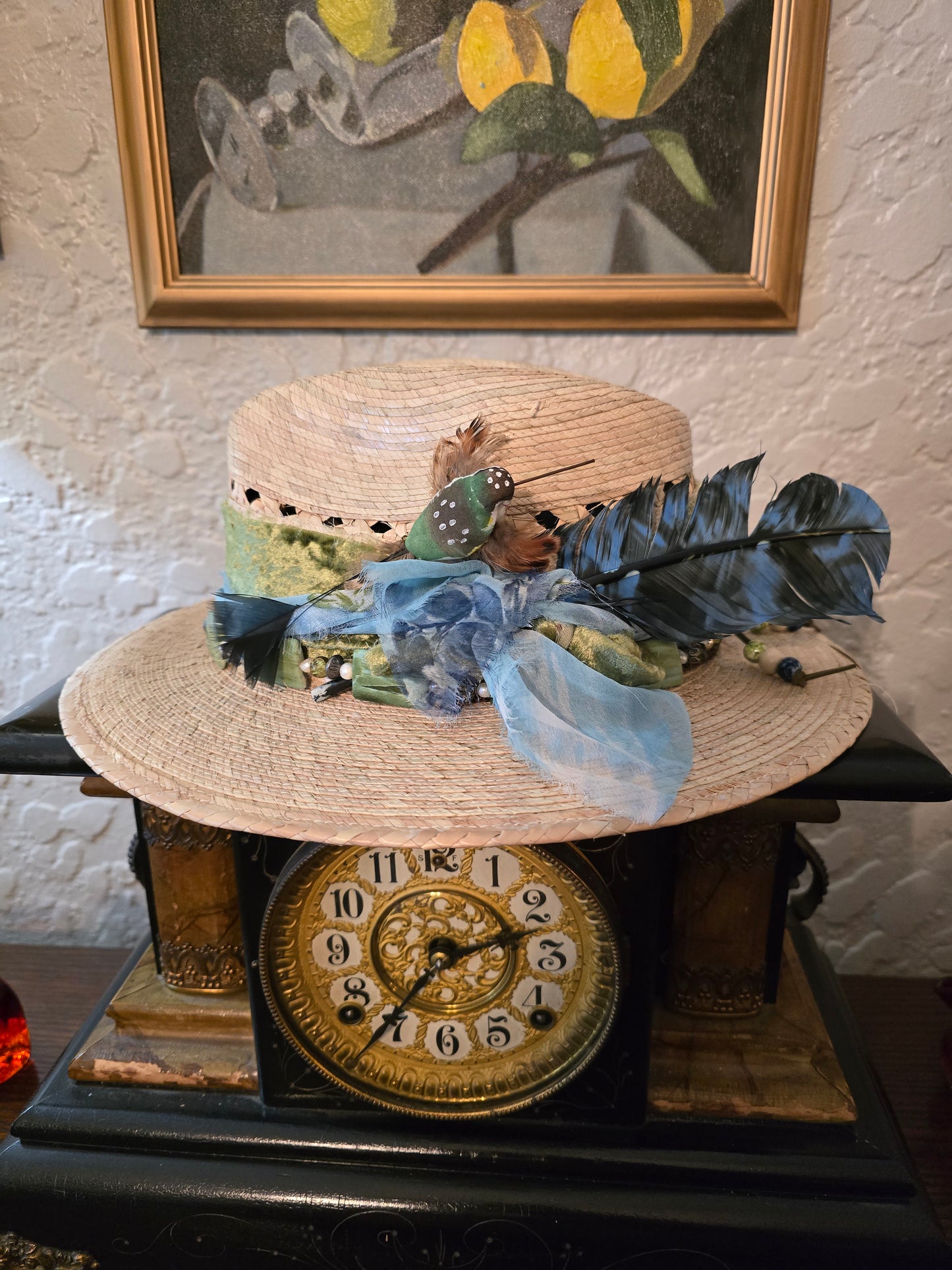 Vented Straw Fedora with Vintage Beaded Hatband