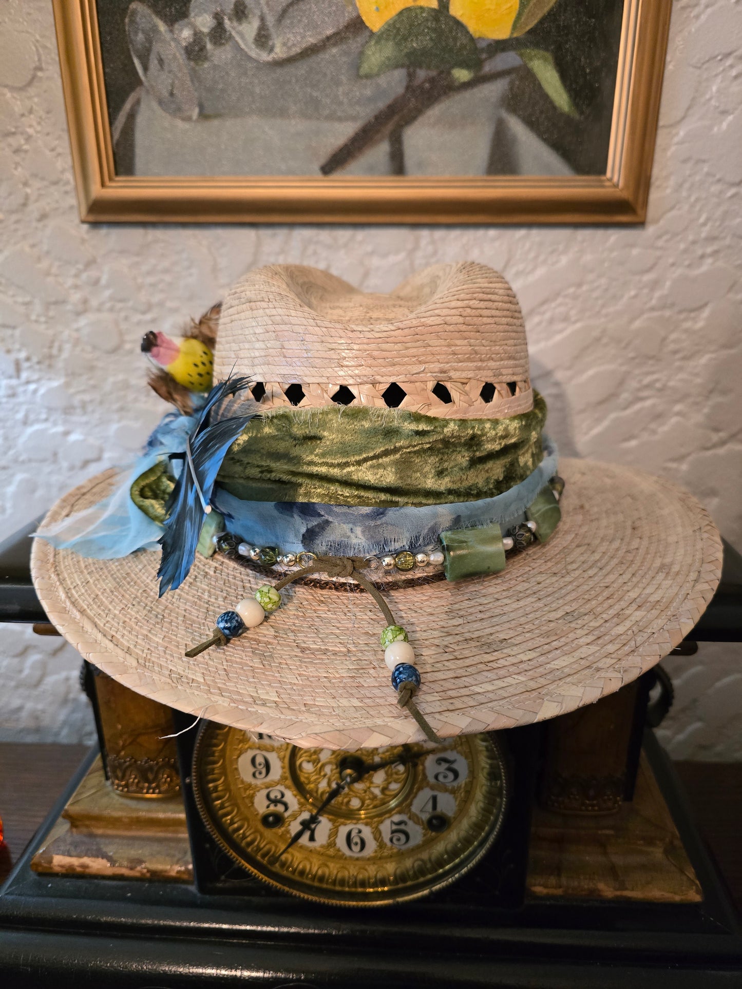 Vented Straw Fedora with Vintage Beaded Hatband