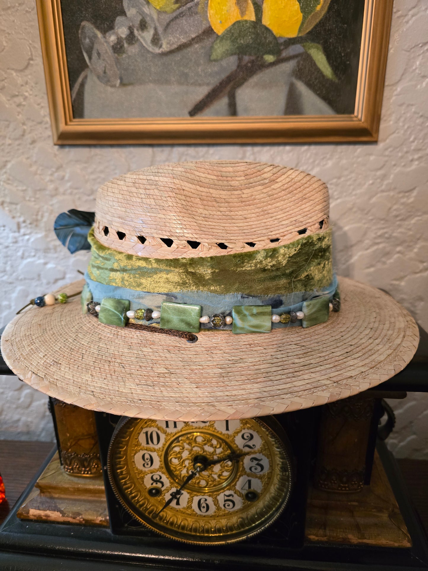Vented Straw Fedora with Vintage Beaded Hatband