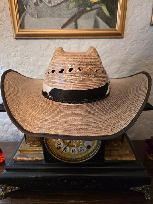 Premium Straw Cowboy Hat with Cowhide Hatband & Feather