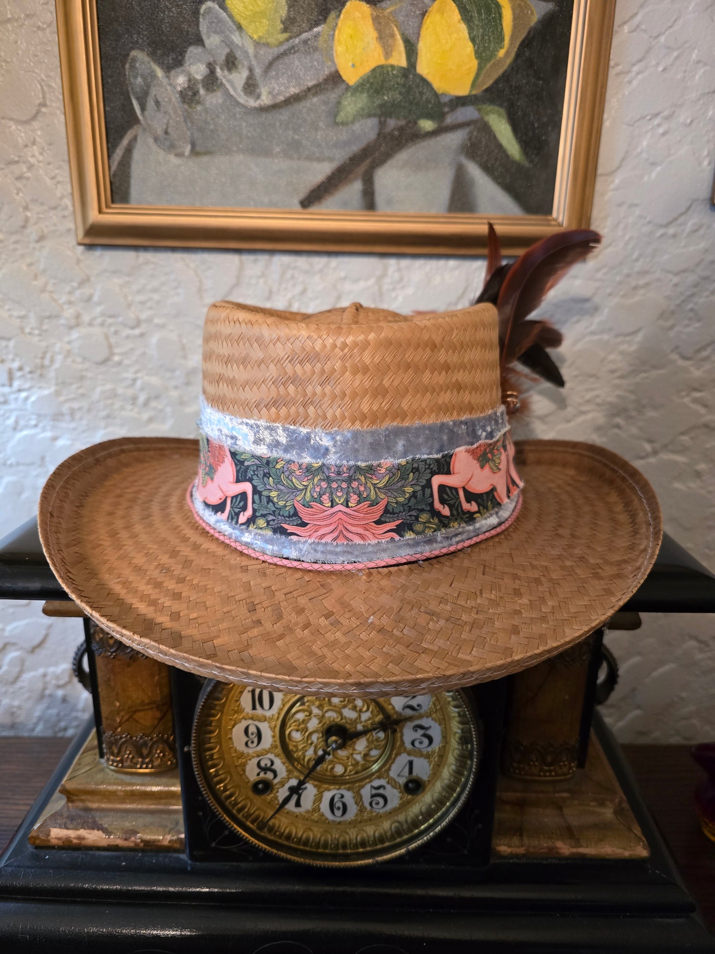 Straw Gambler Hat with Purlicue Pinch Custom Fabric Hatband