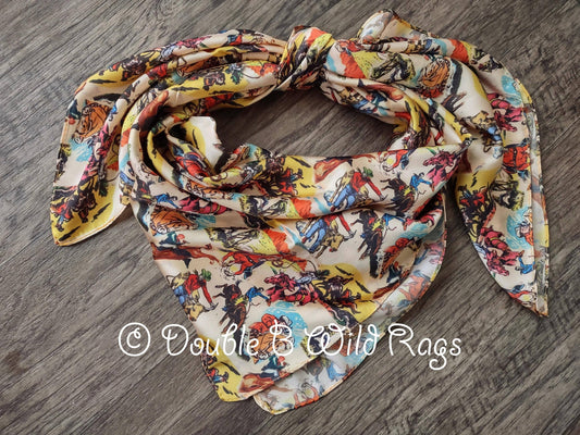 WILD RAG Vintage Retro Cowboy Cartoon Comic Book Western Neck Scarf Bandanna: 35"x35" (standard)