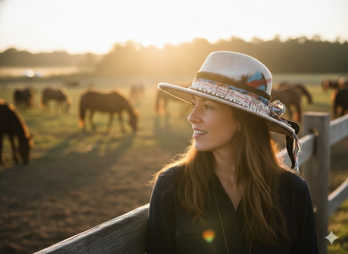 Heather Gray Western Boho Hat with Turquoise Studs & Silver-Toned Beads – M/L