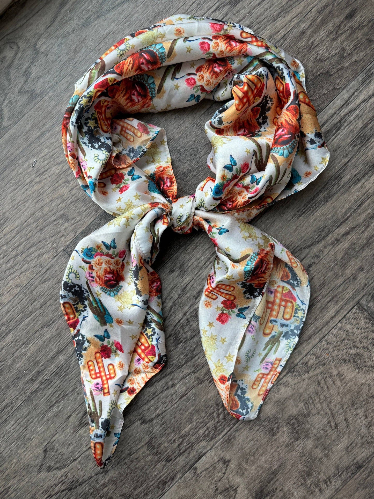 WILD RAG SCARF Boho Cactus Highland Cow Cowboy Cowgirl Western Neck Scarf Bandanna: 35"x35" (standard)