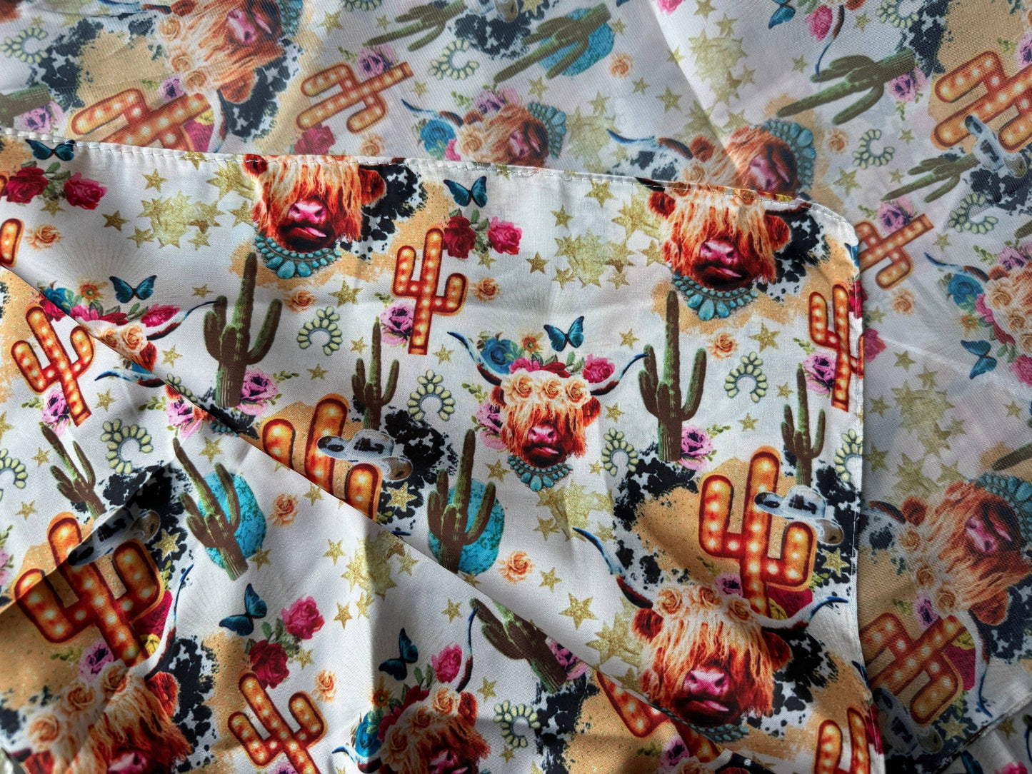 WILD RAG SCARF Boho Cactus Highland Cow Cowboy Cowgirl Western Neck Scarf Bandanna: 35"x35" (standard)