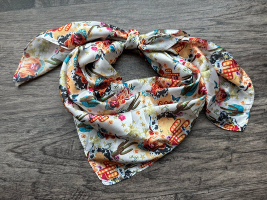 WILD RAG SCARF Boho Cactus Highland Cow Cowboy Cowgirl Western Neck Scarf Bandanna: 35"x35" (standard)
