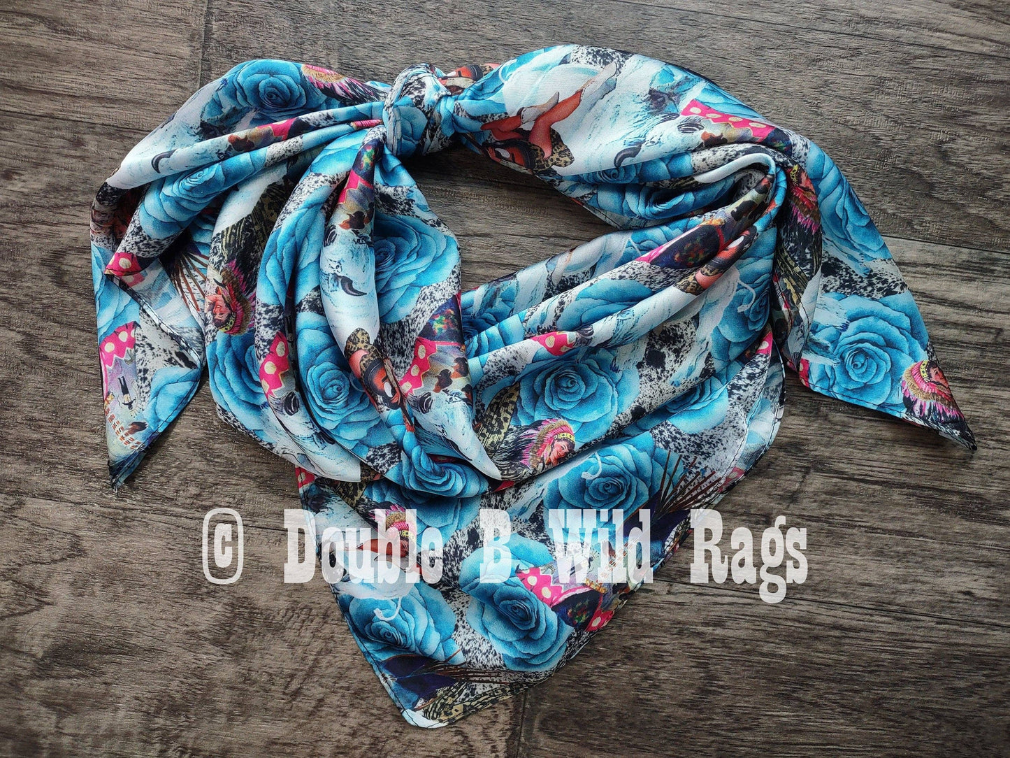 Wild Rag Turquoise Rose Pin Up Native Cowgirl White Buffalo Western Neck Scarf Bandanna 35"x35" (standard)
