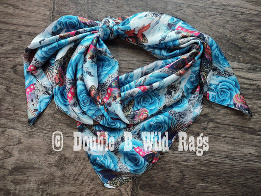 Wild Rag Turquoise Rose Pin Up Native Cowgirl White Buffalo Western Neck Scarf Bandanna 35"x35" (standard)